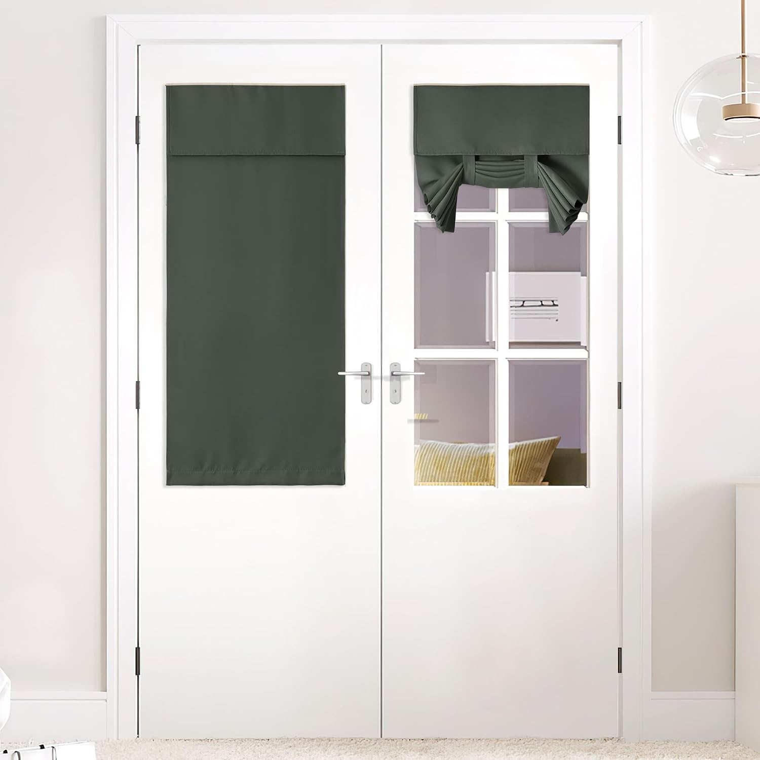 image:imageNICETOWN Grey Blackout French Door Curtain Thermal Insulated Window CoverDark Mallard