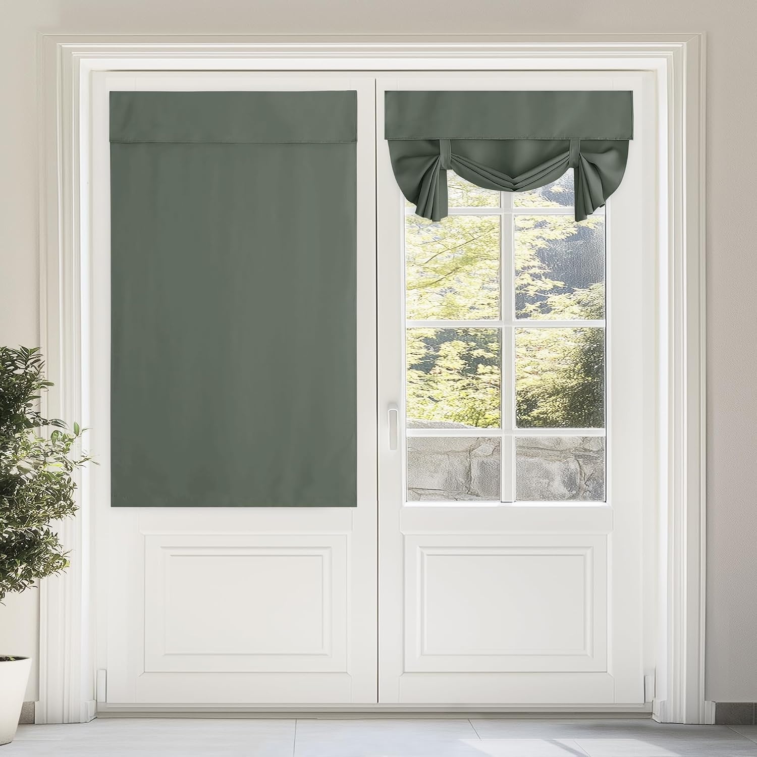 image:imageNICETOWN Grey Blackout French Door Curtain Thermal Insulated Window CoverDark Mallard