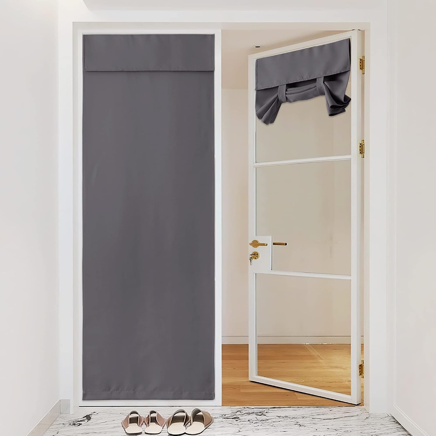 image:imageNICETOWN Grey Blackout French Door Curtain Thermal Insulated Window CoverGrey