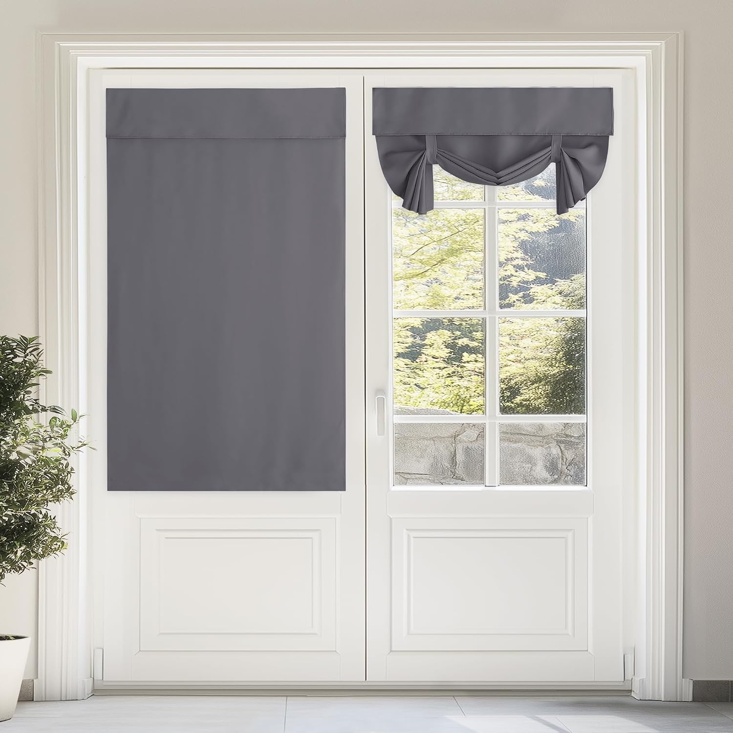 image:imageNICETOWN Grey Blackout French Door Curtain Thermal Insulated Window CoverGrey