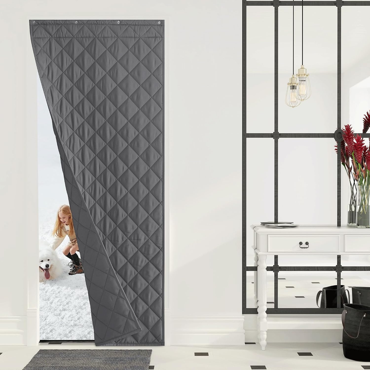 image:imageNICETOWN Grey Blackout French Door Curtain Thermal Insulated Window CoverGrey