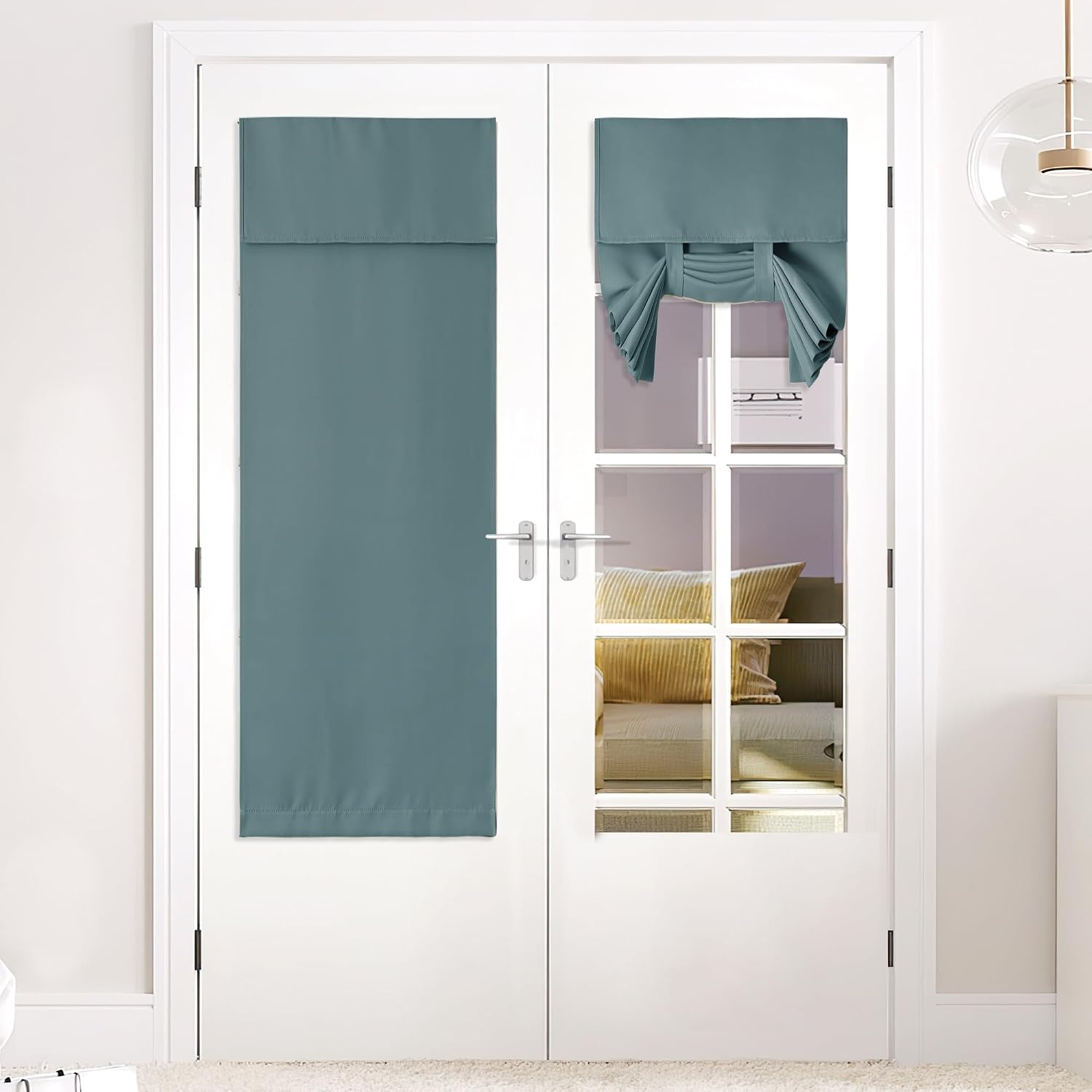 image:imageNICETOWN Grey Blackout French Door Curtain Thermal Insulated Window CoverGreyish Blue