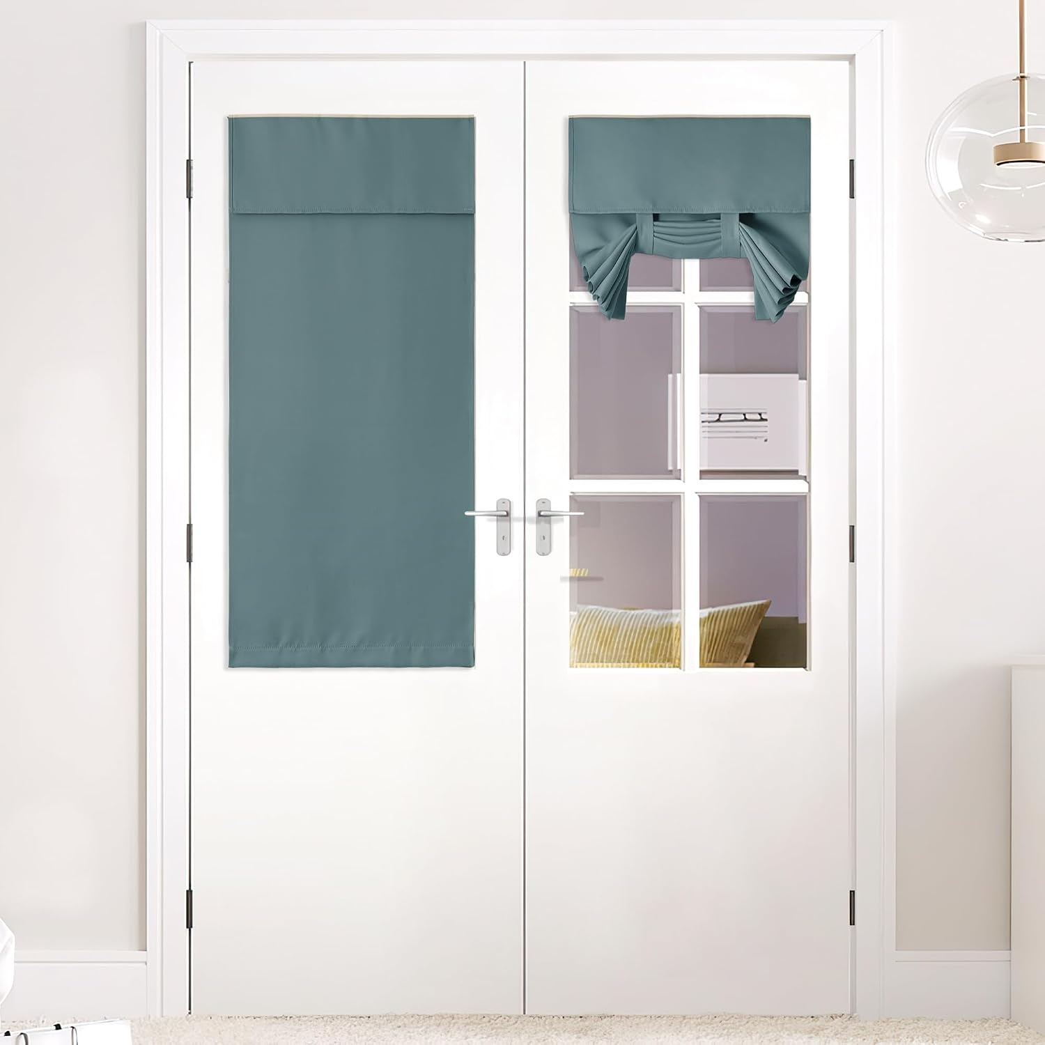 image:imageNICETOWN Grey Blackout French Door Curtain Thermal Insulated Window CoverGreyish Blue