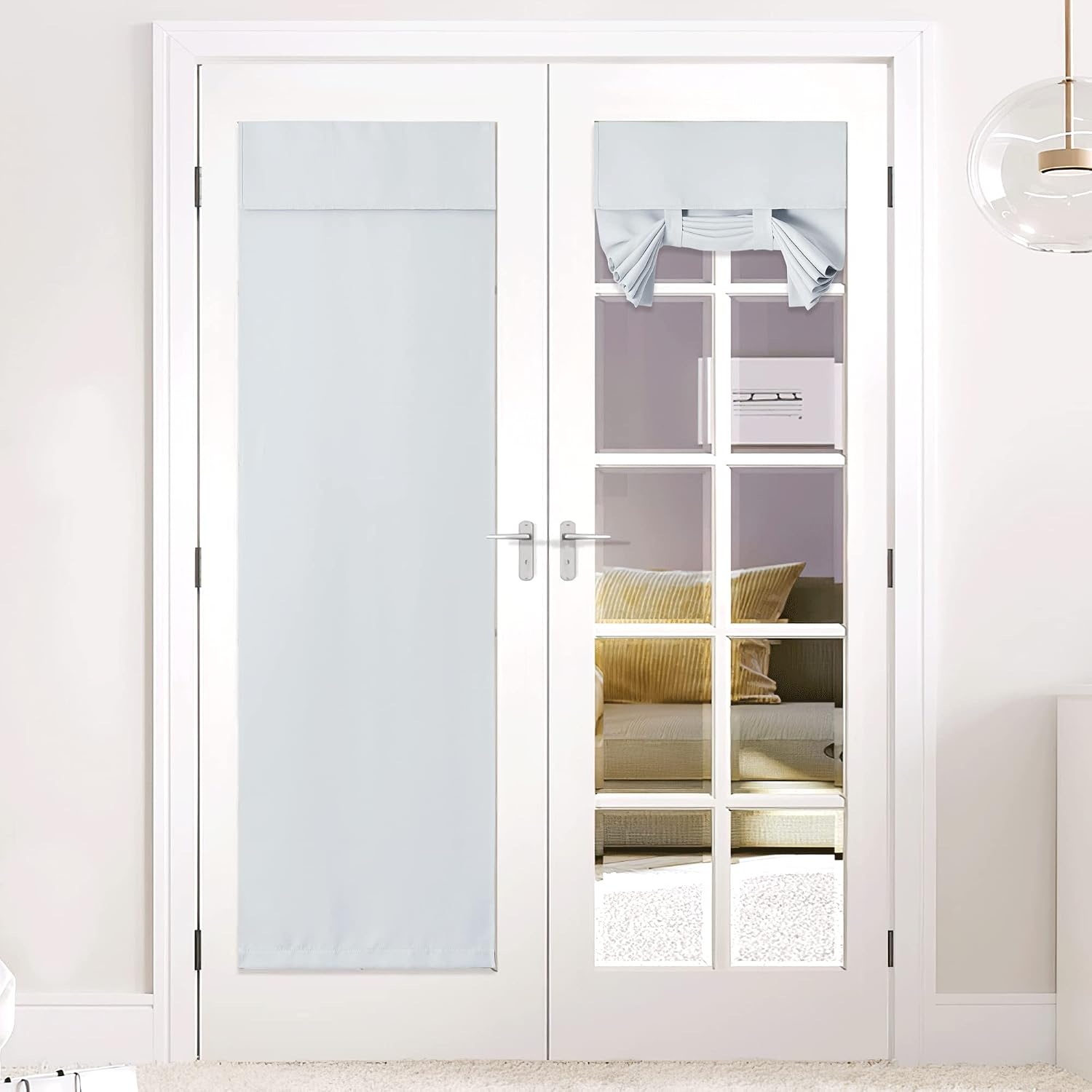 image:imageNICETOWN Grey Blackout French Door Curtain Thermal Insulated Window CoverGreyish White