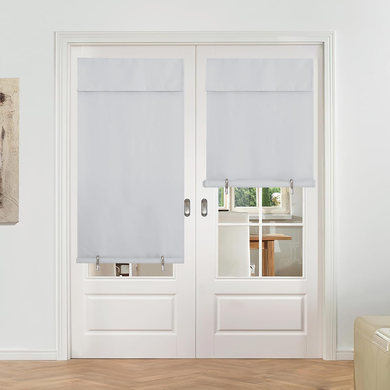 image:imageNICETOWN Grey Blackout French Door Curtain Thermal Insulated Window CoverGreyish White