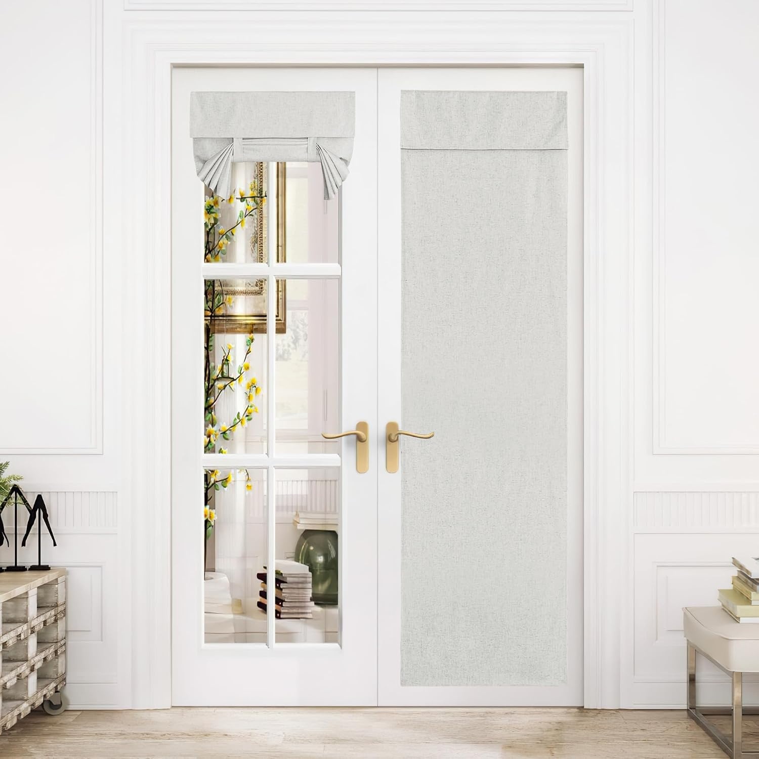 image:imageNICETOWN Grey Blackout French Door Curtain Thermal Insulated Window CoverIvory White