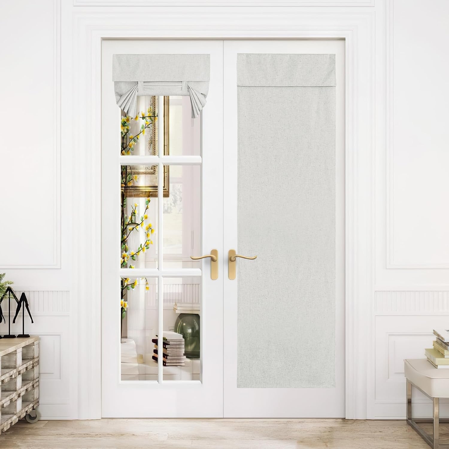 image:imageNICETOWN Grey Blackout French Door Curtain Thermal Insulated Window CoverIvory White