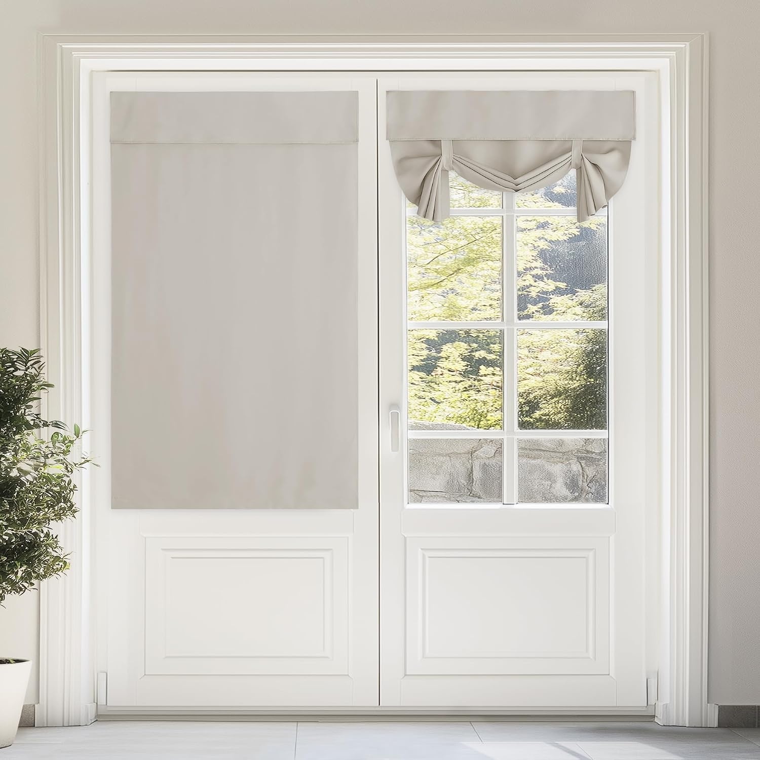 image:imageNICETOWN Grey Blackout French Door Curtain Thermal Insulated Window CoverLight Flaxen