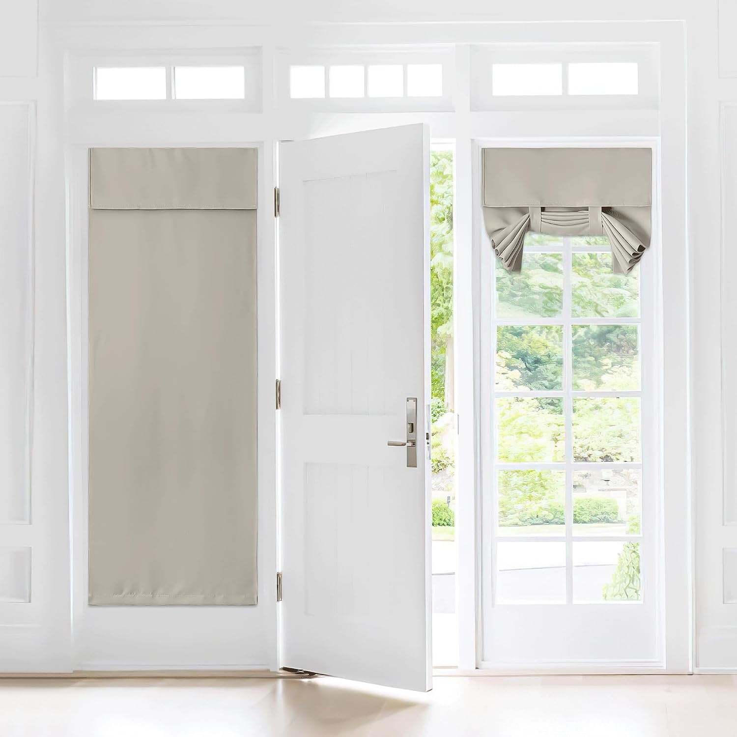 image:imageNICETOWN Grey Blackout French Door Curtain Thermal Insulated Window CoverLight Flaxen