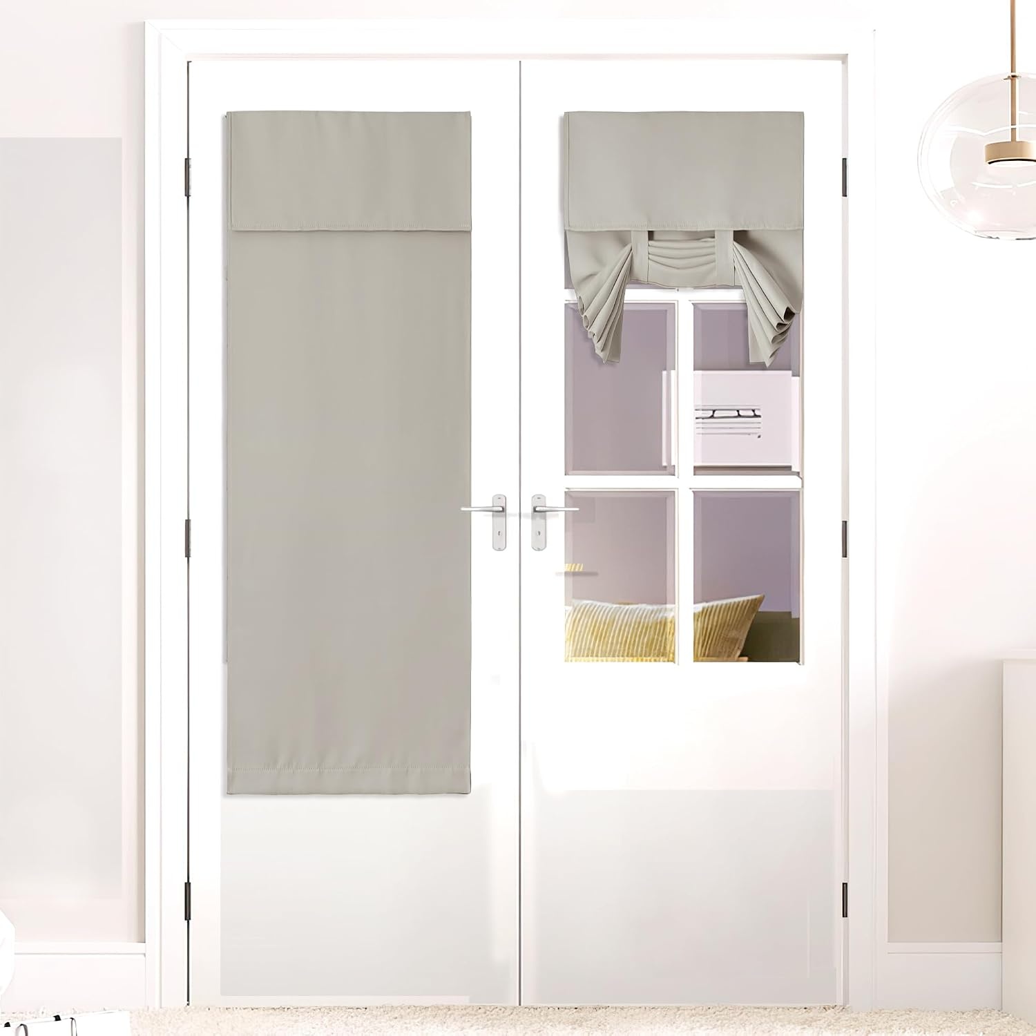 image:imageNICETOWN Grey Blackout French Door Curtain Thermal Insulated Window CoverLight Flaxen