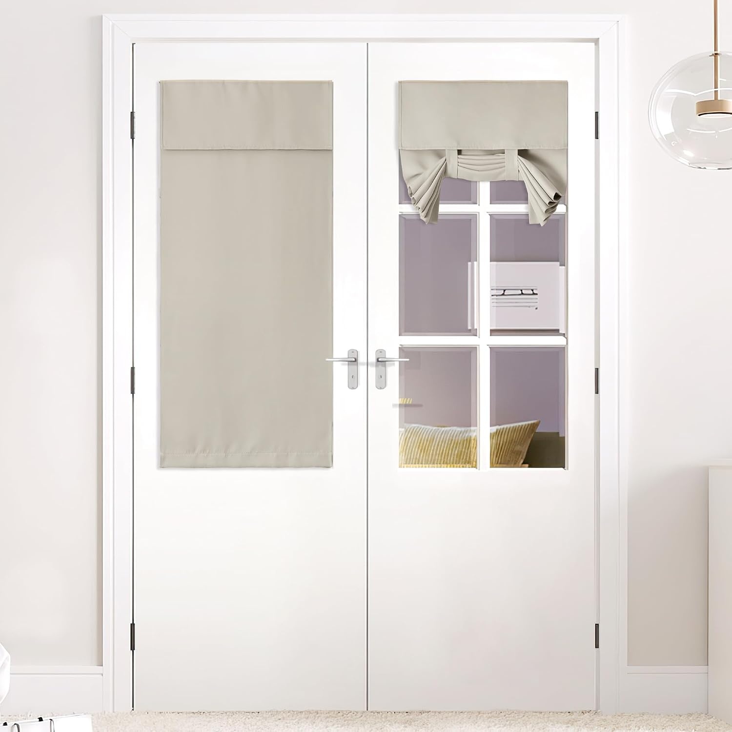 image:imageNICETOWN Grey Blackout French Door Curtain Thermal Insulated Window CoverLight Flaxen
