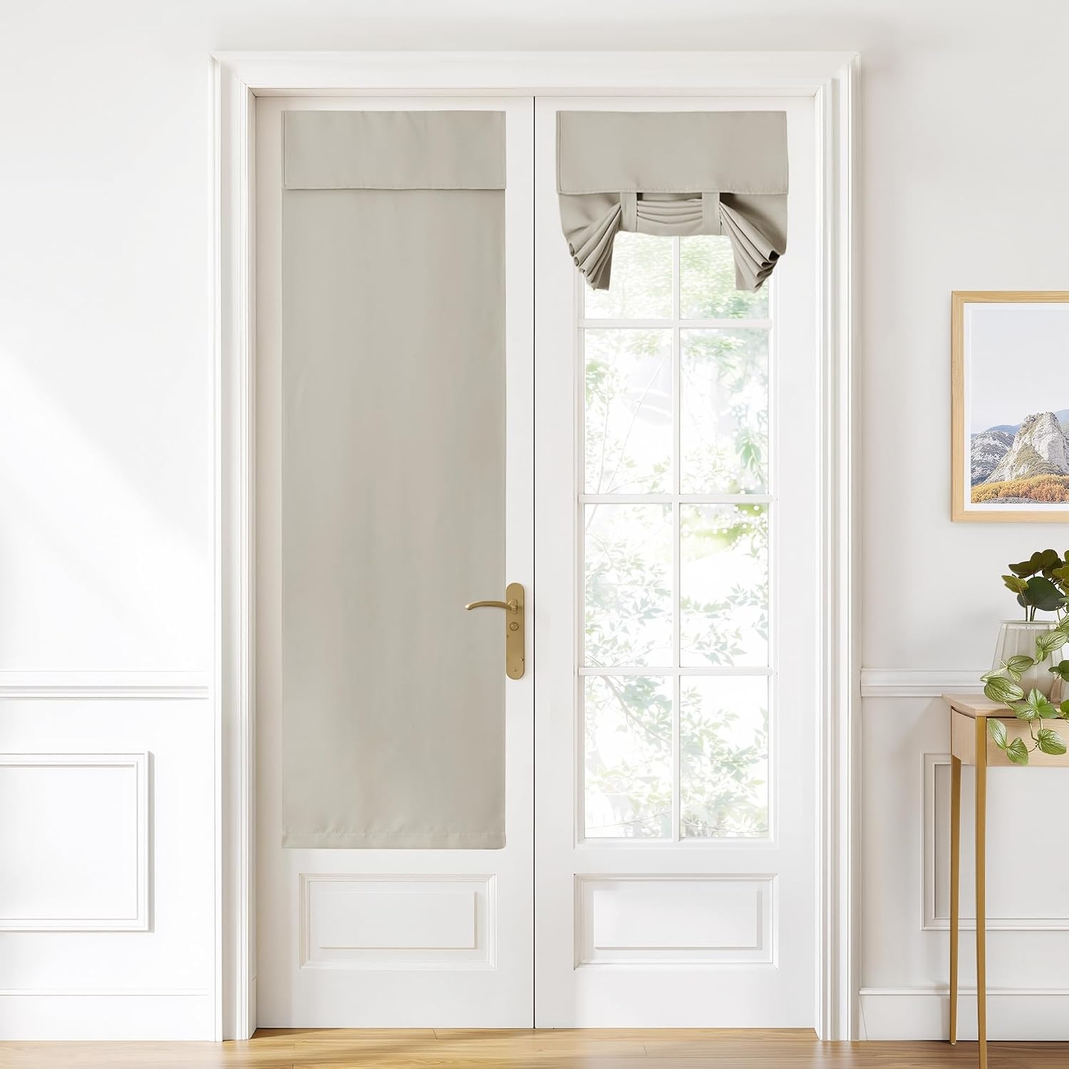 image:imageNICETOWN Grey Blackout French Door Curtain Thermal Insulated Window CoverLight Flaxen