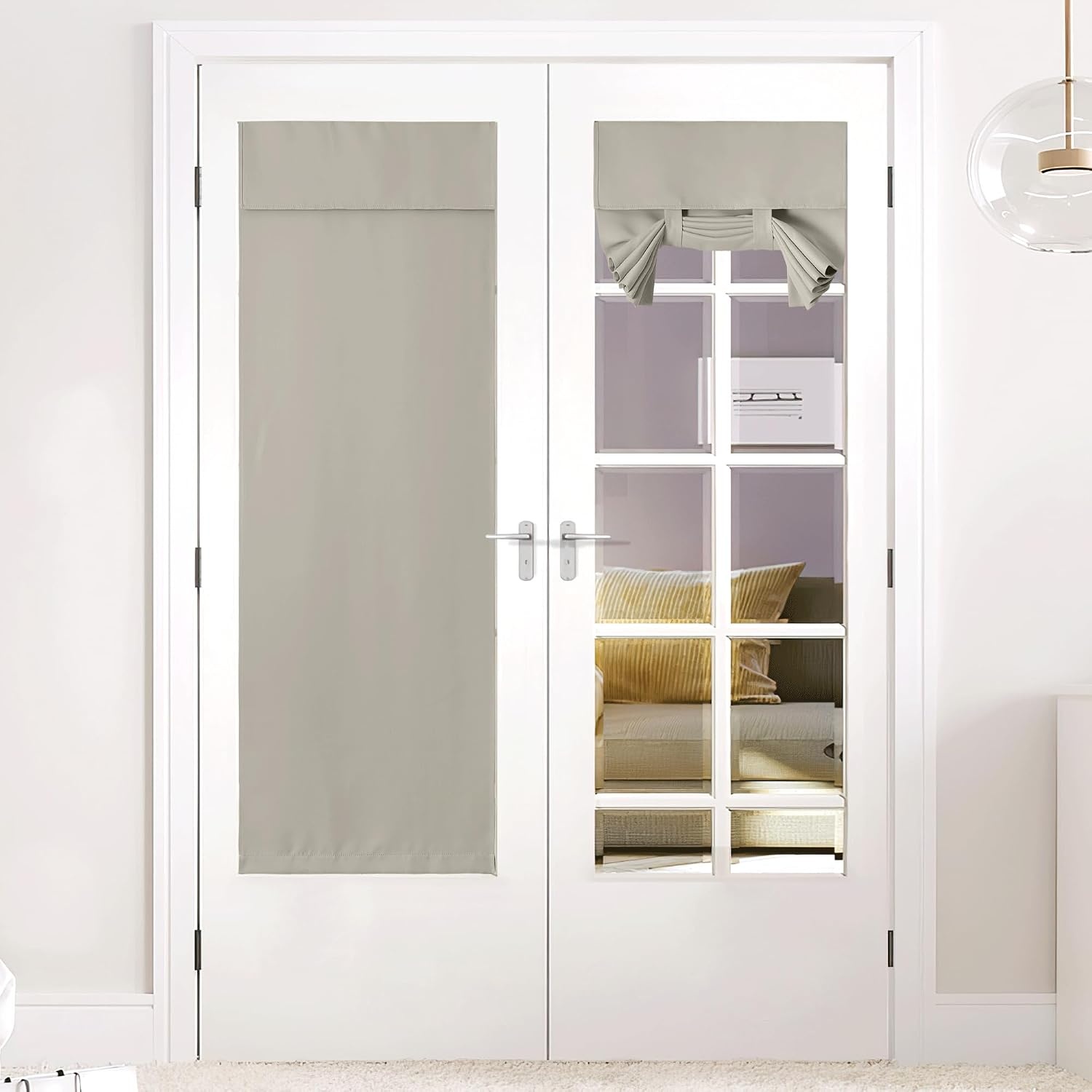 image:imageNICETOWN Grey Blackout French Door Curtain Thermal Insulated Window CoverLight Flaxen