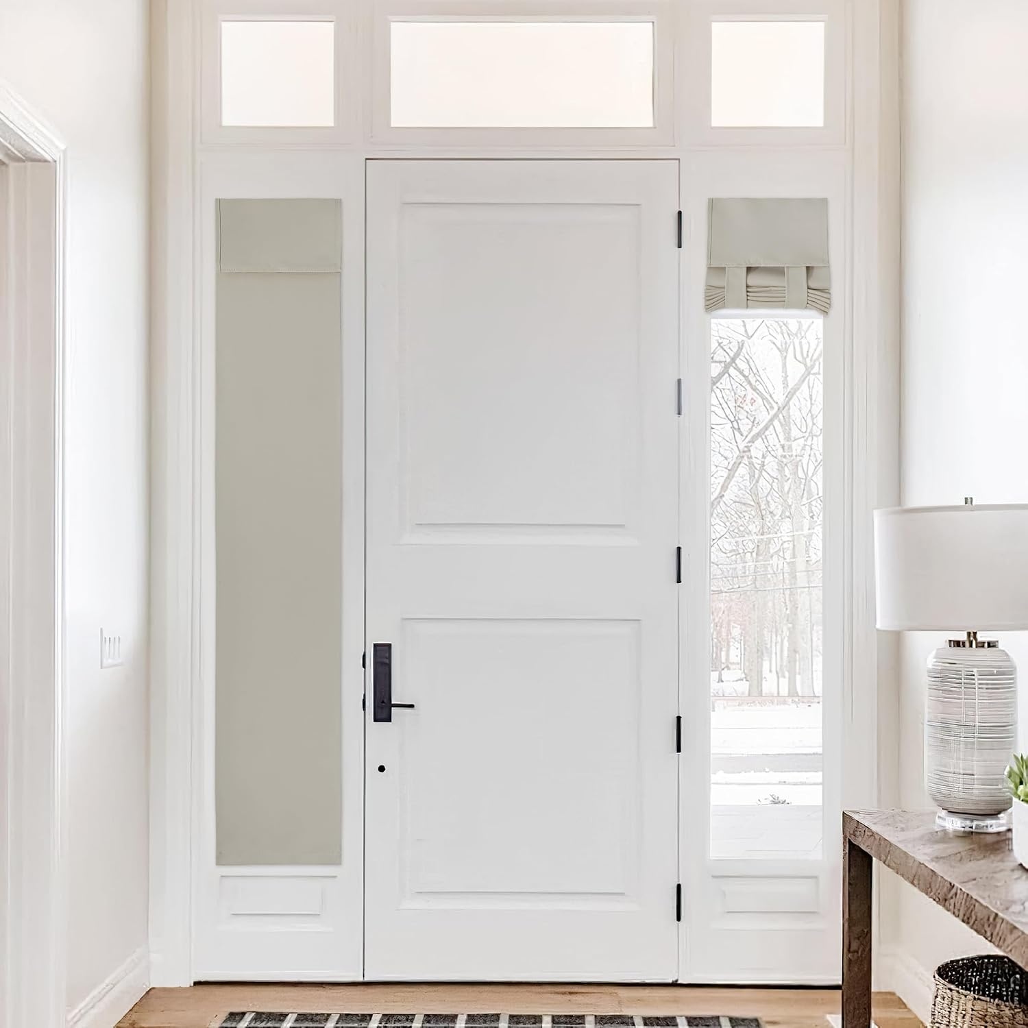image:imageNICETOWN Grey Blackout French Door Curtain Thermal Insulated Window CoverLight Flaxen