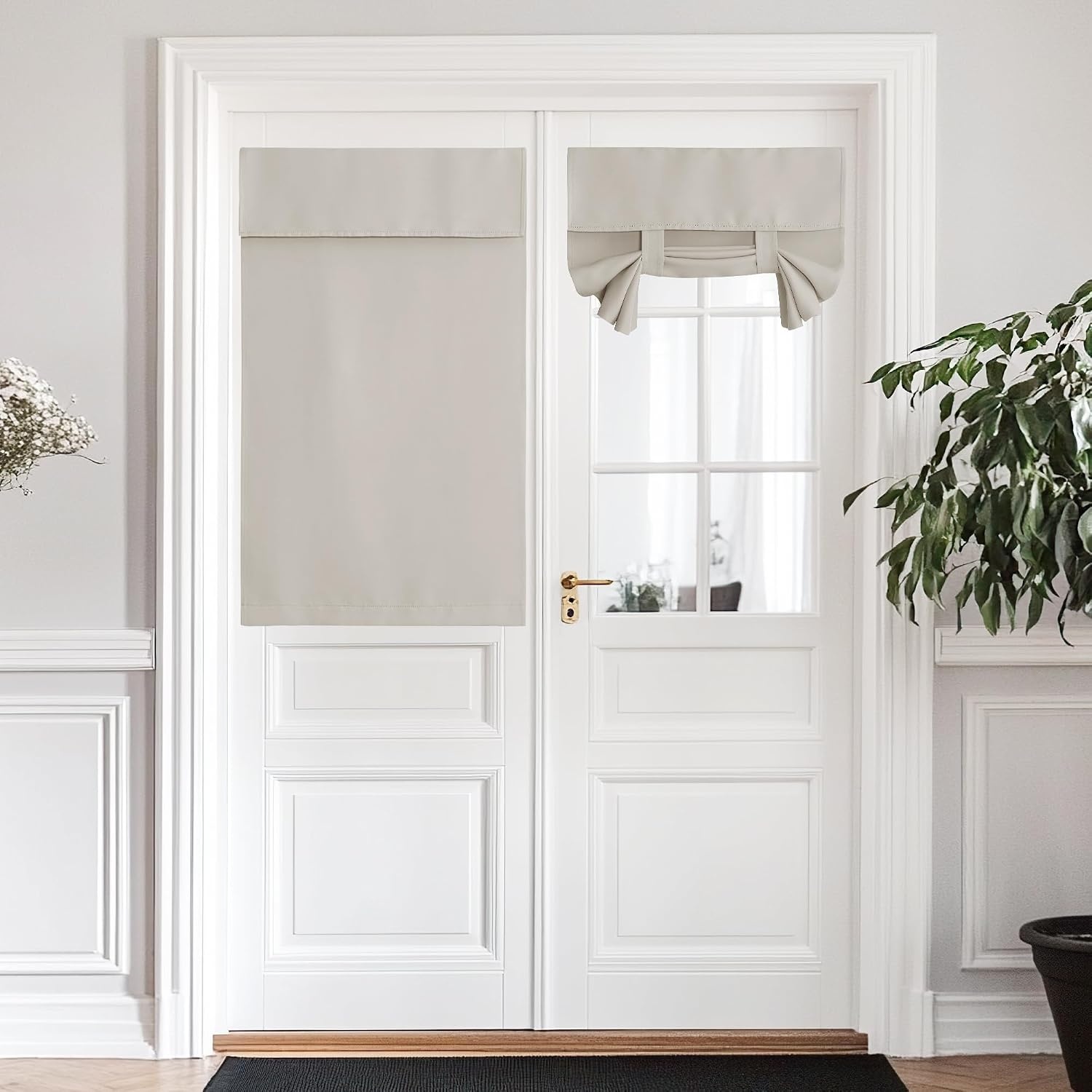 image:imageNICETOWN Grey Blackout French Door Curtain Thermal Insulated Window CoverLight Flaxen