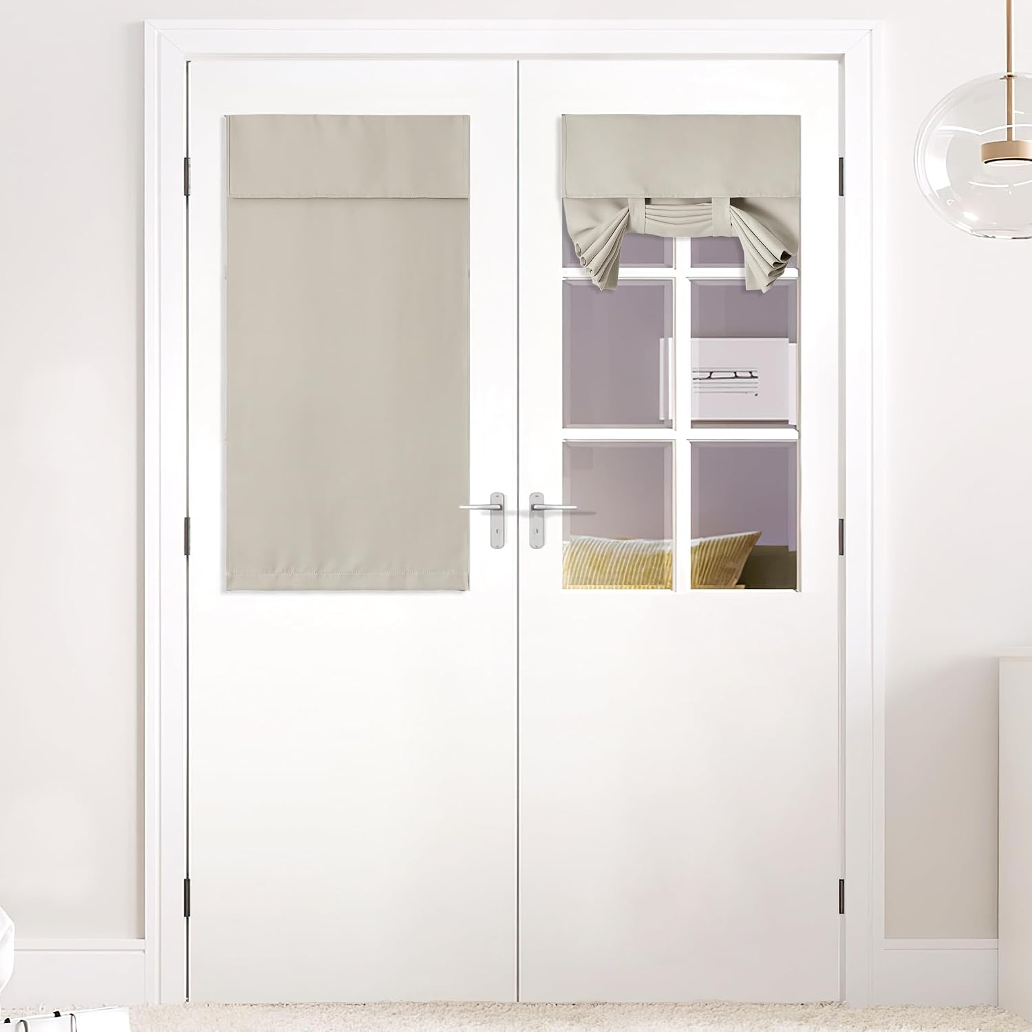 image:imageNICETOWN Grey Blackout French Door Curtain Thermal Insulated Window CoverLight Flaxen