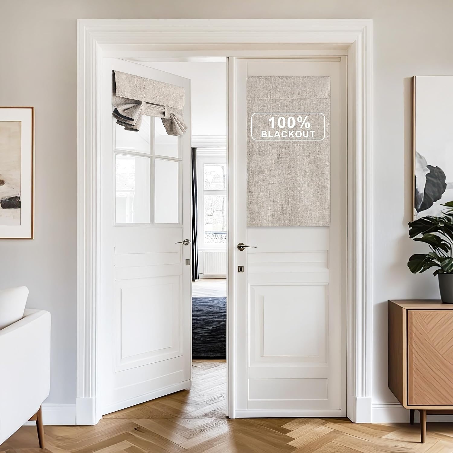image:imageNICETOWN Grey Blackout French Door Curtain Thermal Insulated Window CoverOatmeal
