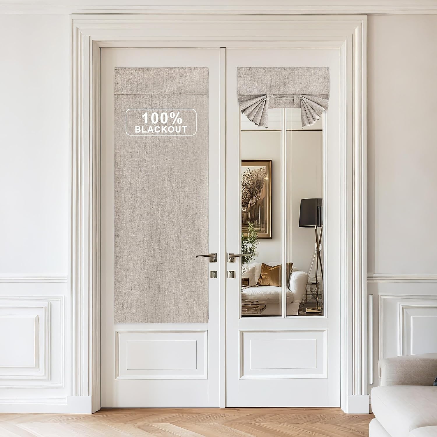 image:imageNICETOWN Grey Blackout French Door Curtain Thermal Insulated Window CoverOatmeal