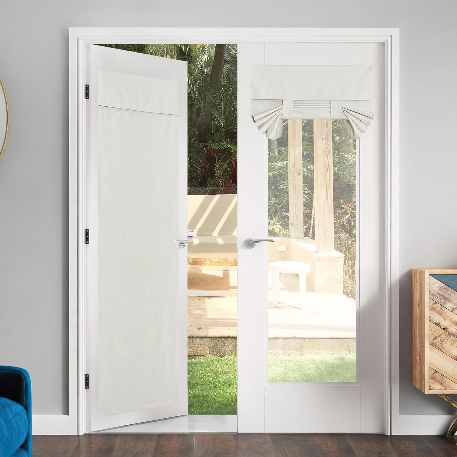 image:imageNICETOWN Grey Blackout French Door Curtain Thermal Insulated Window CoverOff White