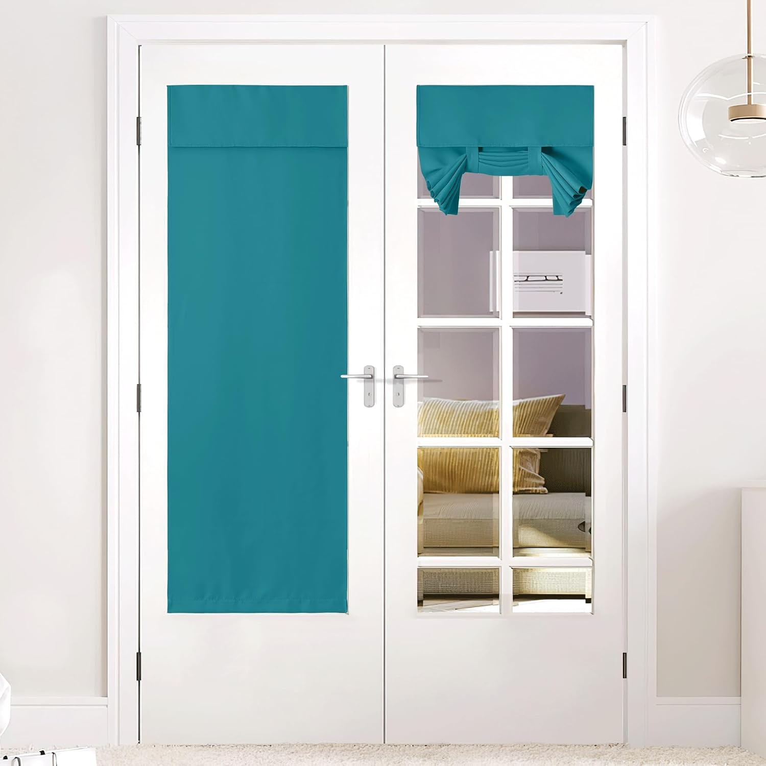 image:imageNICETOWN Grey Blackout French Door Curtain Thermal Insulated Window CoverPeacock Teal