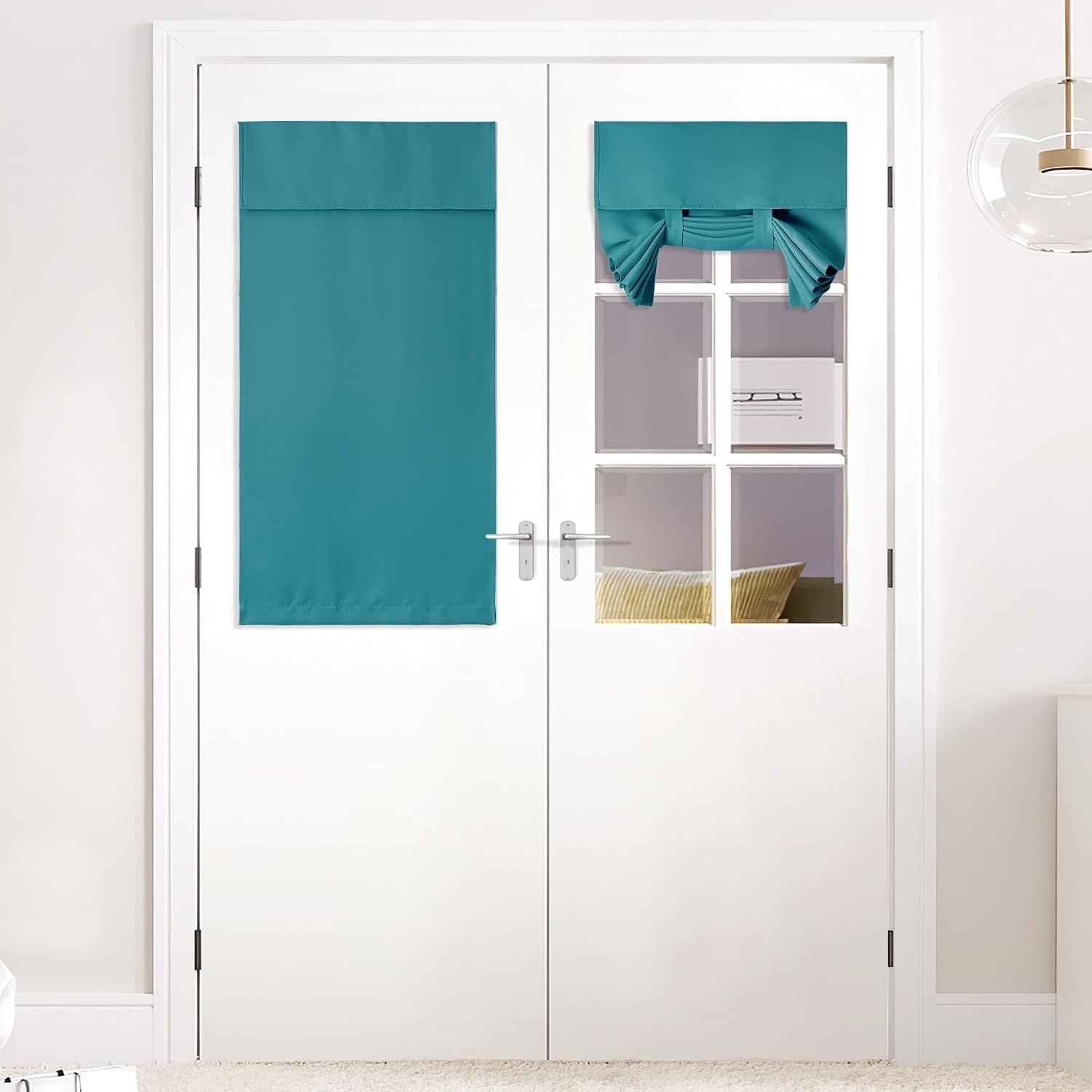 image:imageNICETOWN Grey Blackout French Door Curtain Thermal Insulated Window CoverPeacock Teal