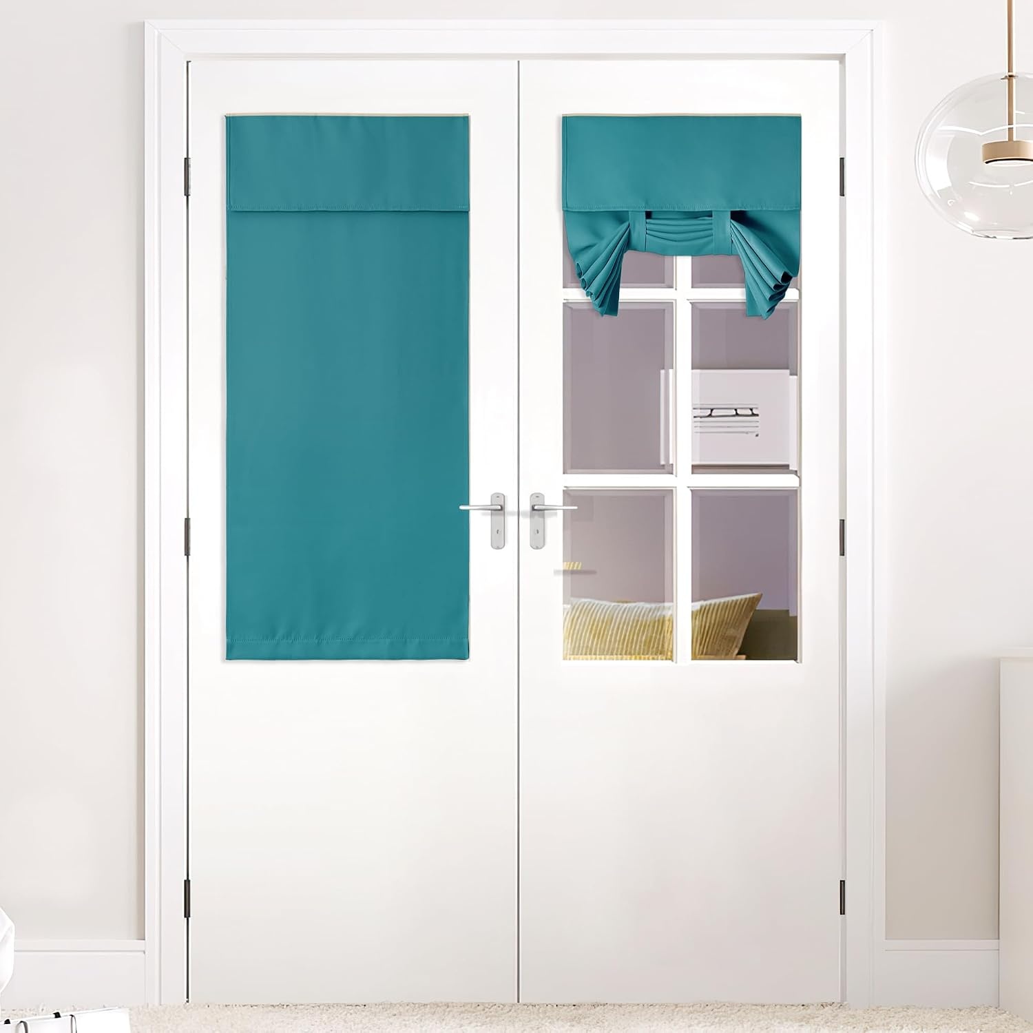 image:imageNICETOWN Grey Blackout French Door Curtain Thermal Insulated Window CoverPeacock Teal