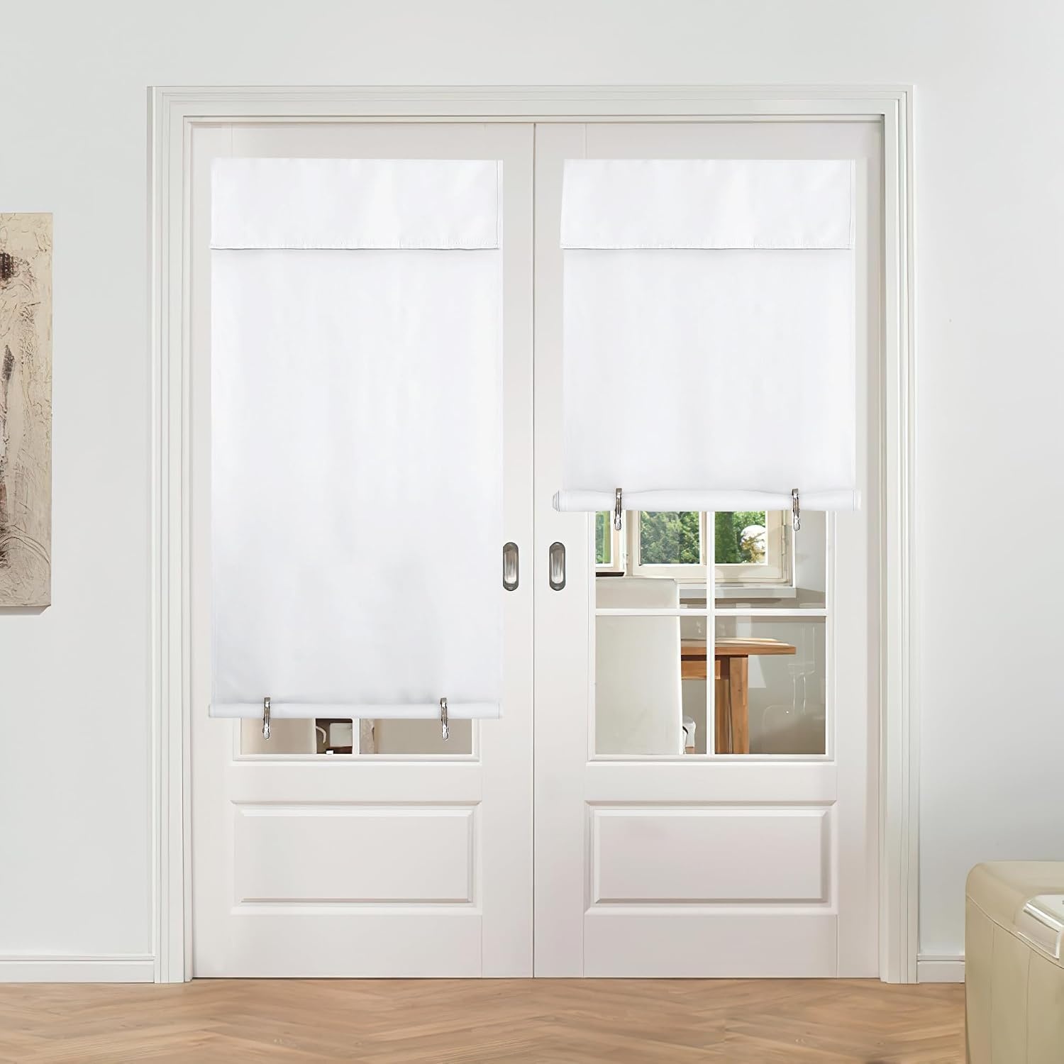 image:imageNICETOWN Grey Blackout French Door Curtain Thermal Insulated Window CoverPure White