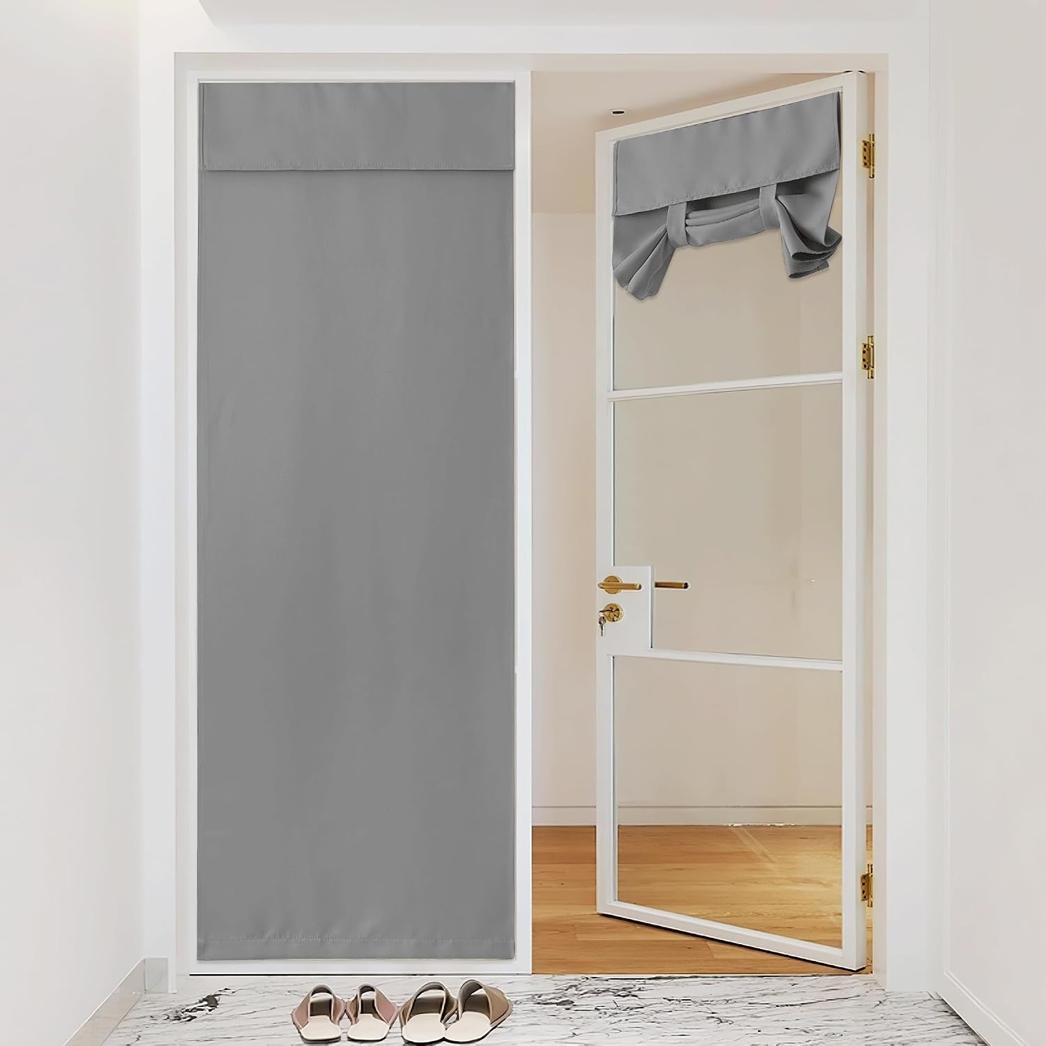 image:imageNICETOWN Grey Blackout French Door Curtain Thermal Insulated Window CoverSilverGray