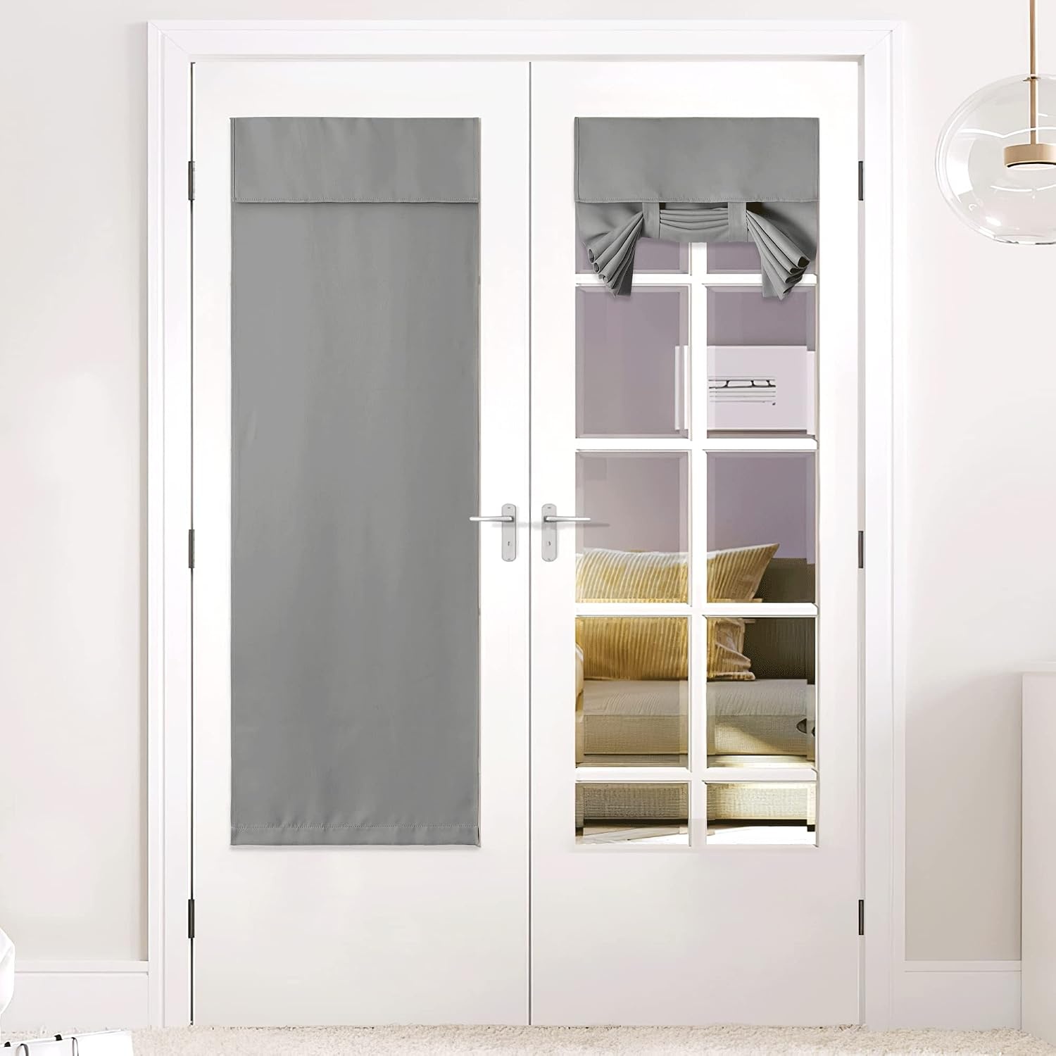 image:imageNICETOWN Grey Blackout French Door Curtain Thermal Insulated Window CoverSilverGray