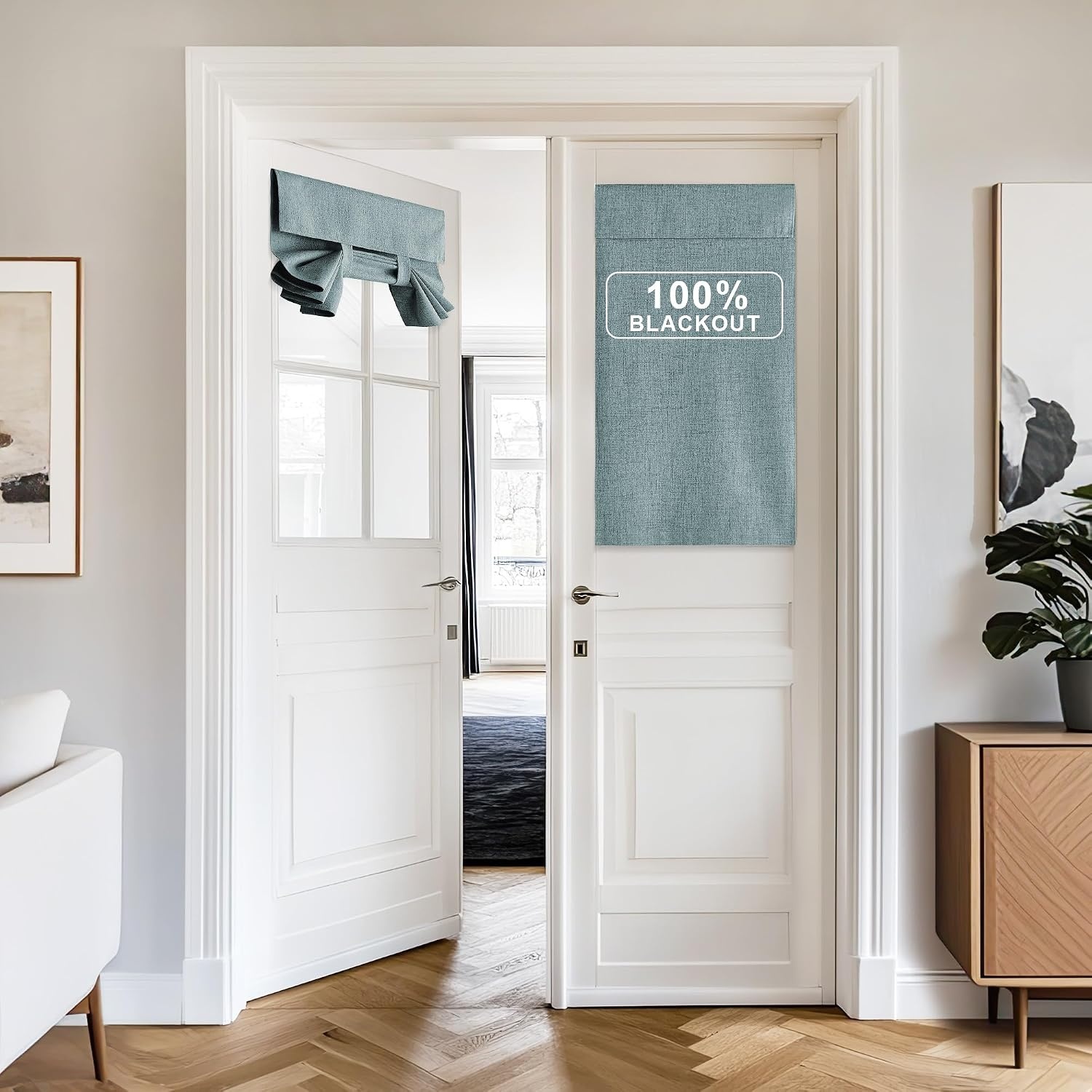 image:imageNICETOWN Grey Blackout French Door Curtain Thermal Insulated Window CoverSkylark Blue