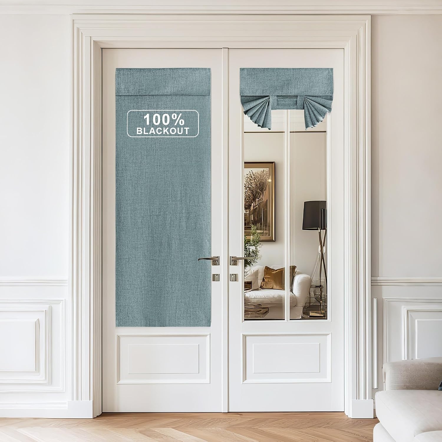 image:imageNICETOWN Grey Blackout French Door Curtain Thermal Insulated Window CoverSkylark Blue