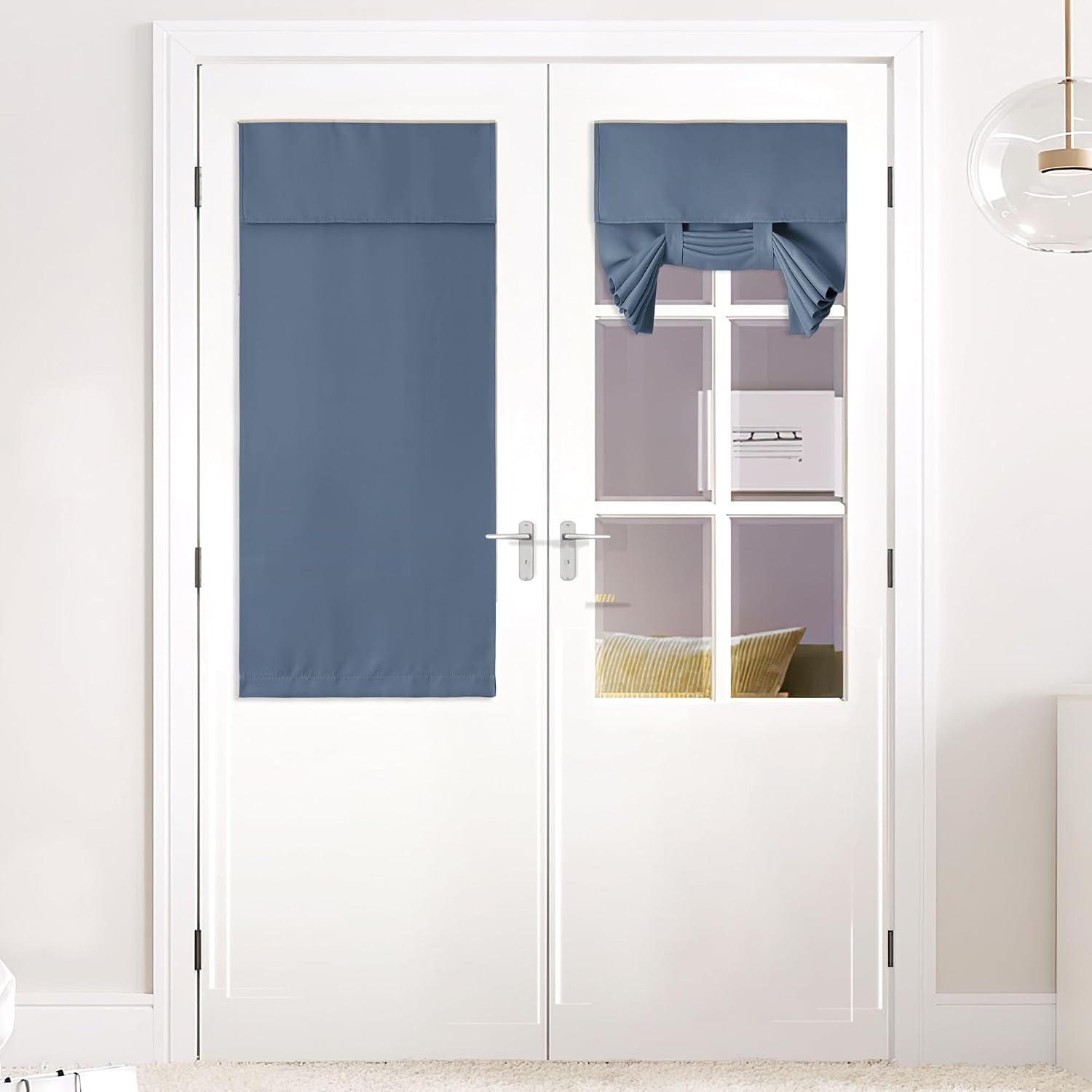 image:imageNICETOWN Grey Blackout French Door Curtain Thermal Insulated Window CoverStone Blue
