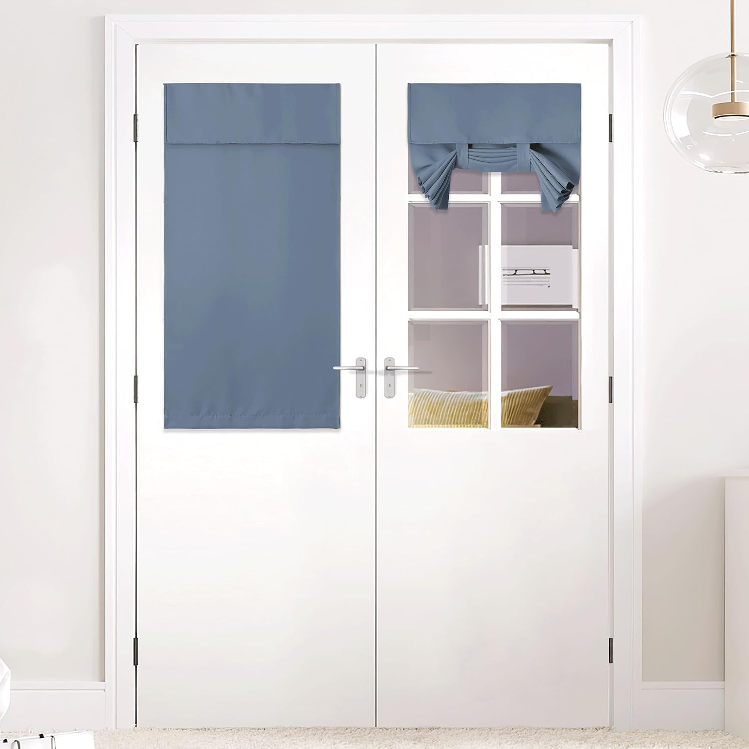 image:imageNICETOWN Grey Blackout French Door Curtain Thermal Insulated Window CoverStone Blue