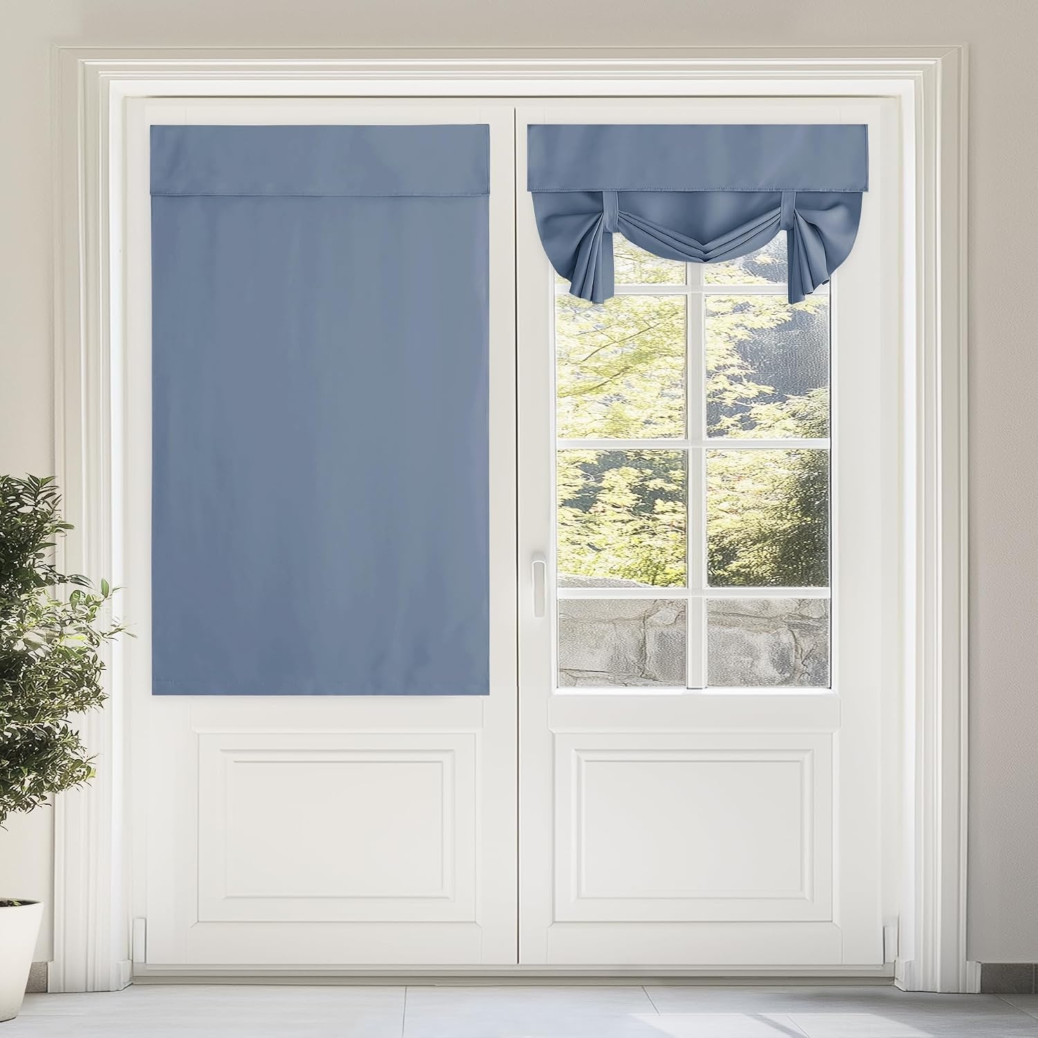 image:imageNICETOWN Grey Blackout French Door Curtain Thermal Insulated Window CoverStone Blue