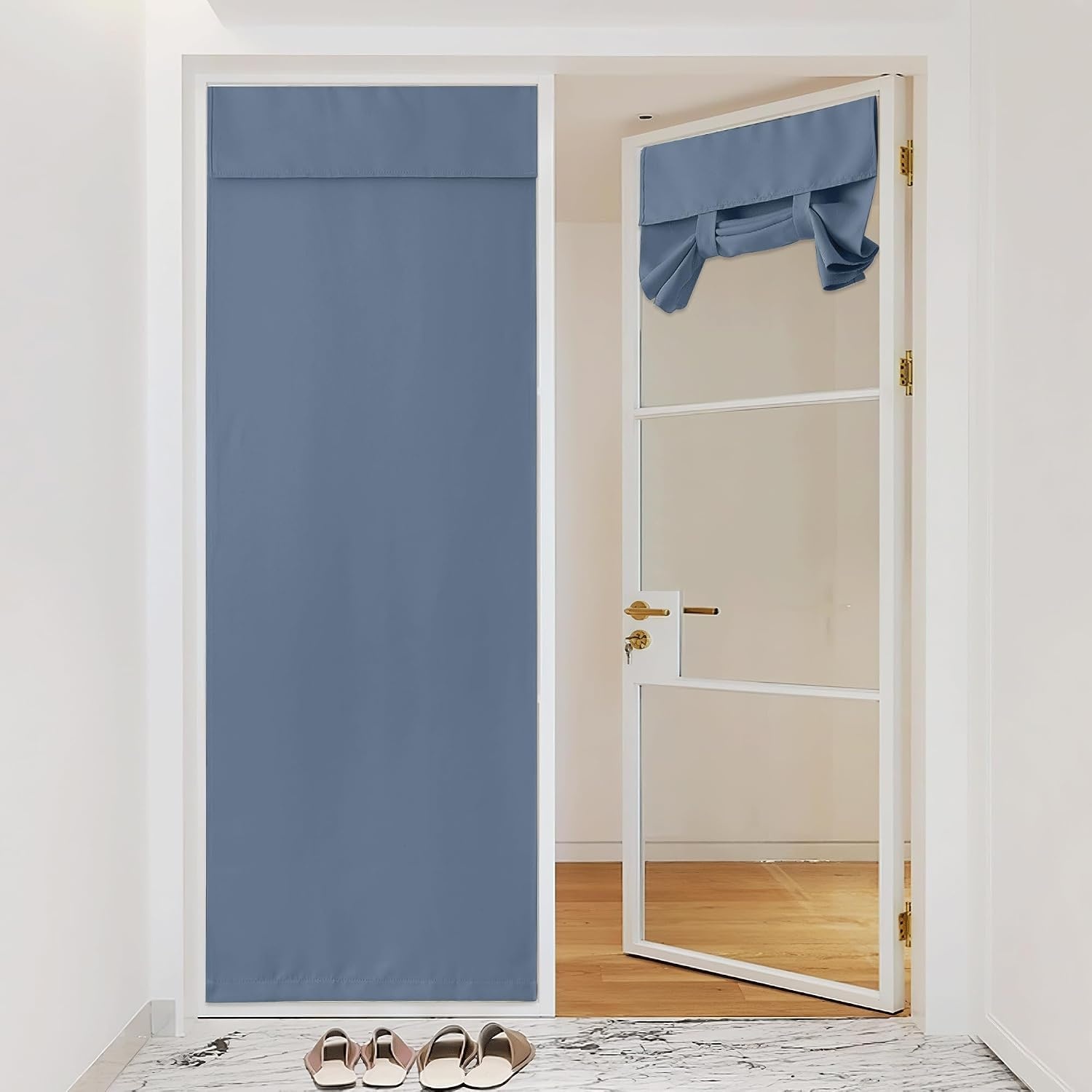 image:imageNICETOWN Grey Blackout French Door Curtain Thermal Insulated Window CoverStone Blue
