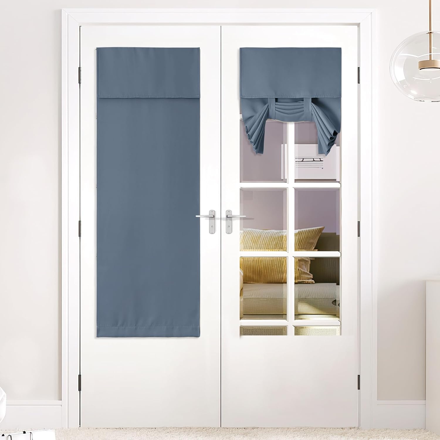 image:imageNICETOWN Grey Blackout French Door Curtain Thermal Insulated Window CoverStone Blue