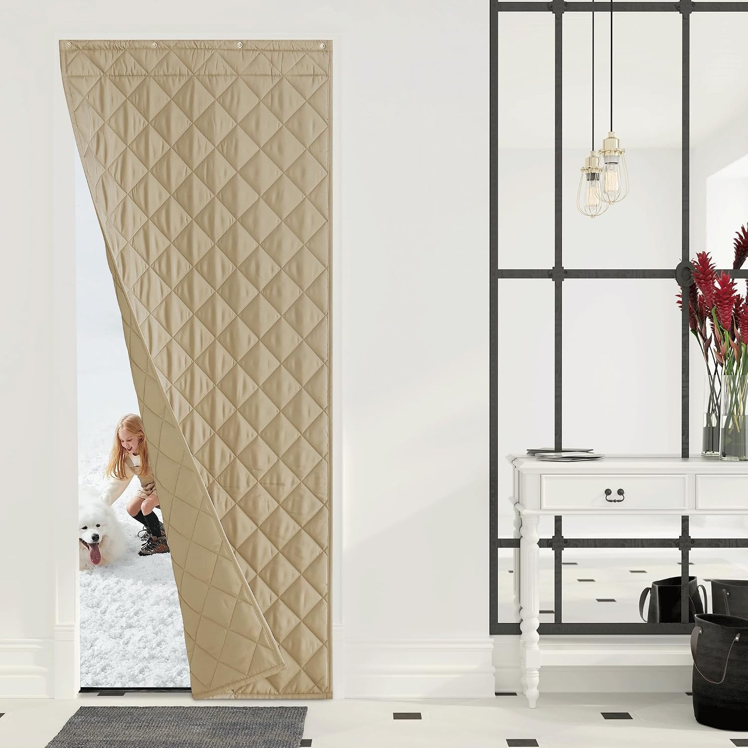 image:imageNICETOWN Grey Blackout French Door Curtain Thermal Insulated Window CoverTaupe