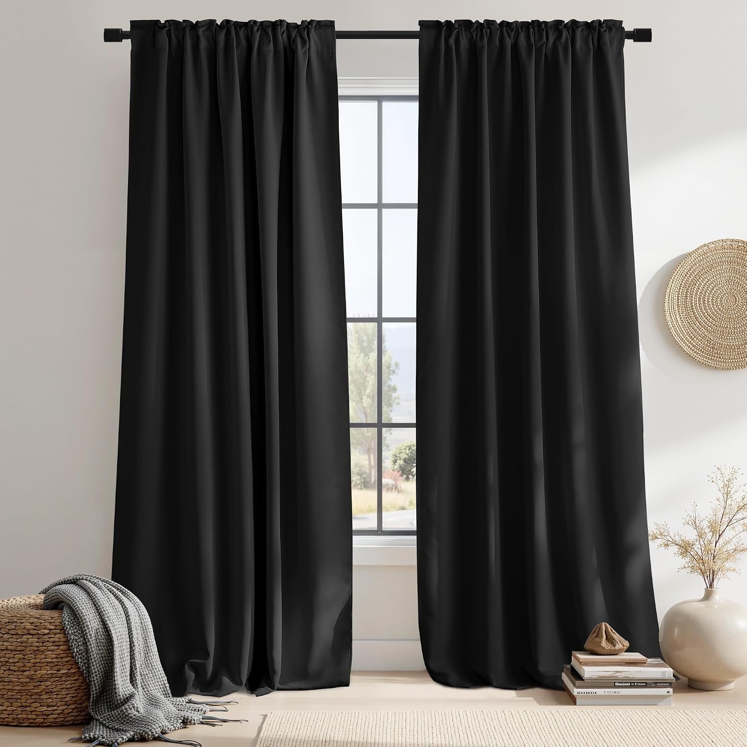 image:imageNICETOWN Halloween Black Blackout Living Room Curtains 84 inches Long Black Out Curtain Panels for Bedroom Black Color W52 x L84 1 Pair Thermal Insulated Blackout Draperies Window Treatment