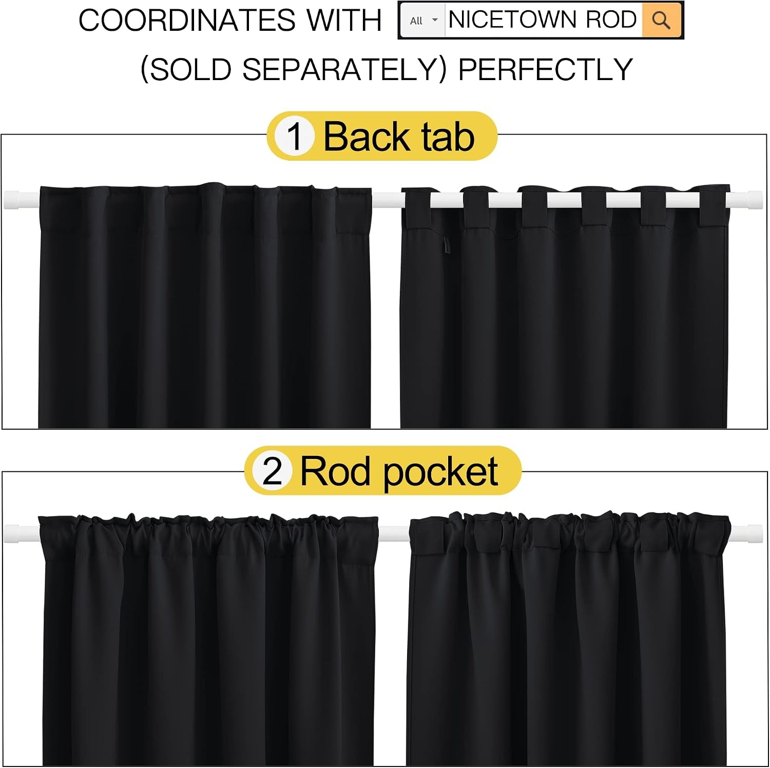 image:imageNICETOWN Halloween Black Blackout Living Room Curtains 84 inches Long Black Out Curtain Panels for Bedroom Black Color W52 x L84 1 Pair Thermal Insulated Blackout Draperies Window Treatment