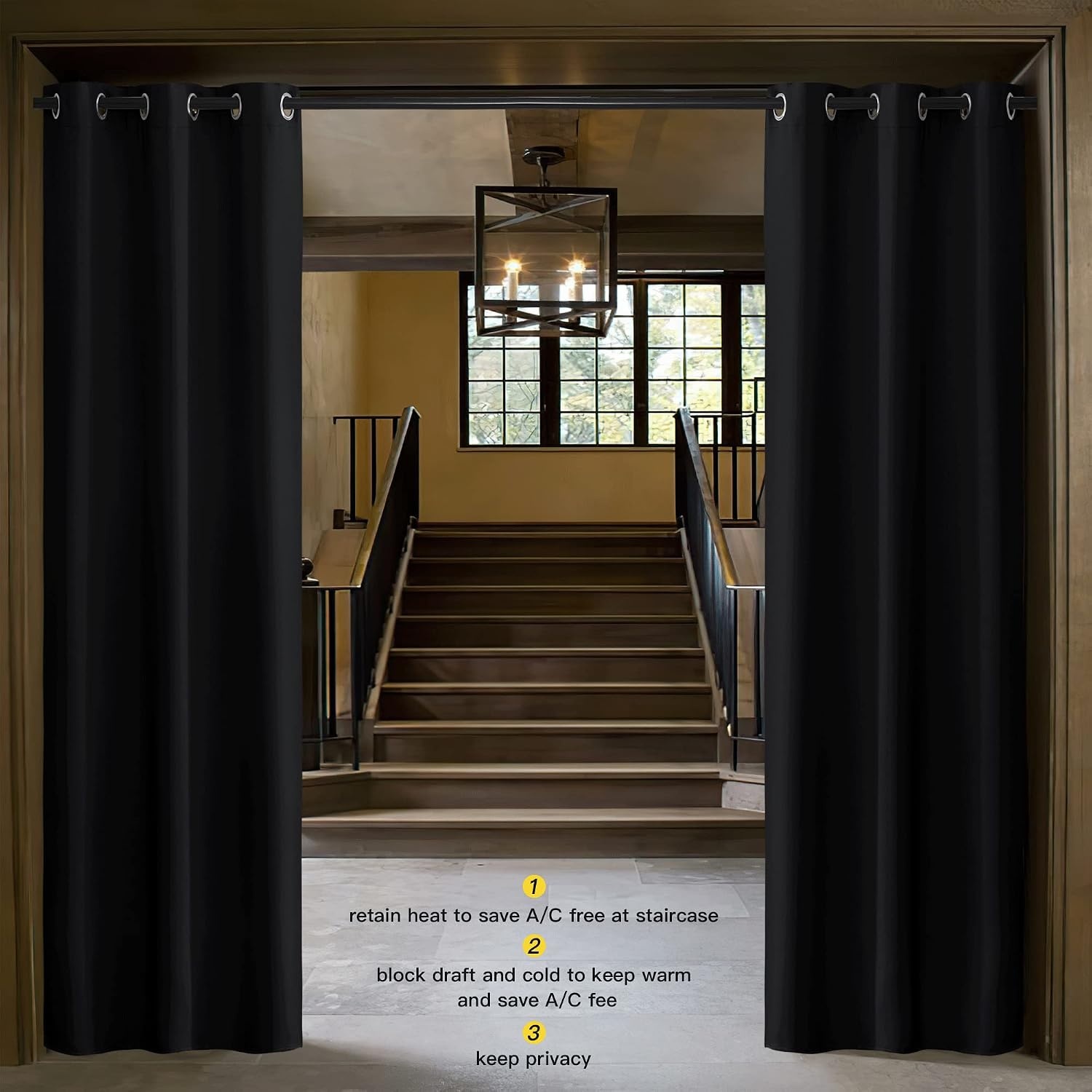 image:imageNICETOWN Soundproof Thermal Insulated Blackout Curtain Thermal Insulated Solid Grommet Room Darkening Drape for Dining Room Single Panel 42 inches by 84 inch Black