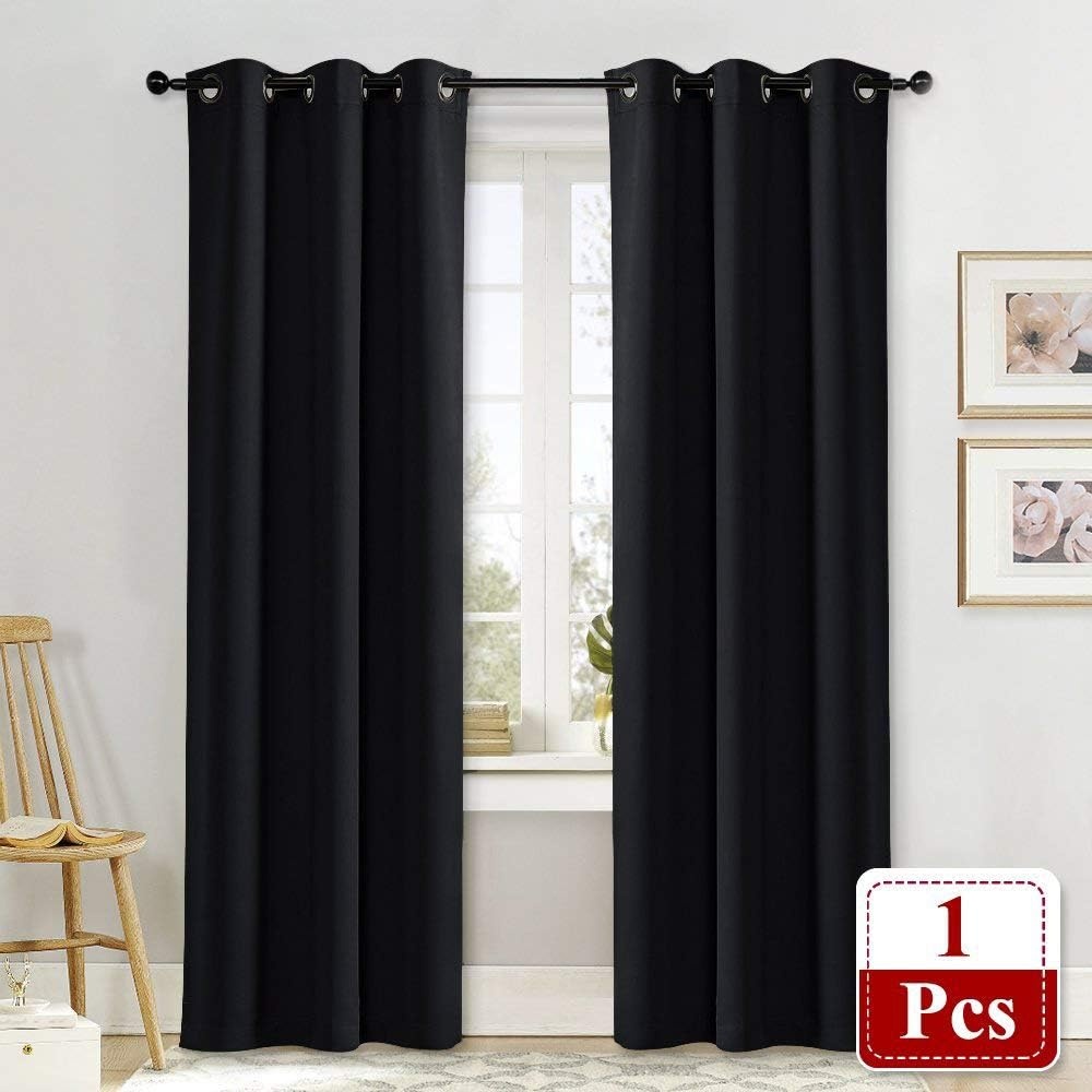 image:imageNICETOWN Soundproof Thermal Insulated Blackout Curtain Thermal Insulated Solid Grommet Room Darkening Drape for Dining Room Single Panel 42 inches by 84 inch Black
