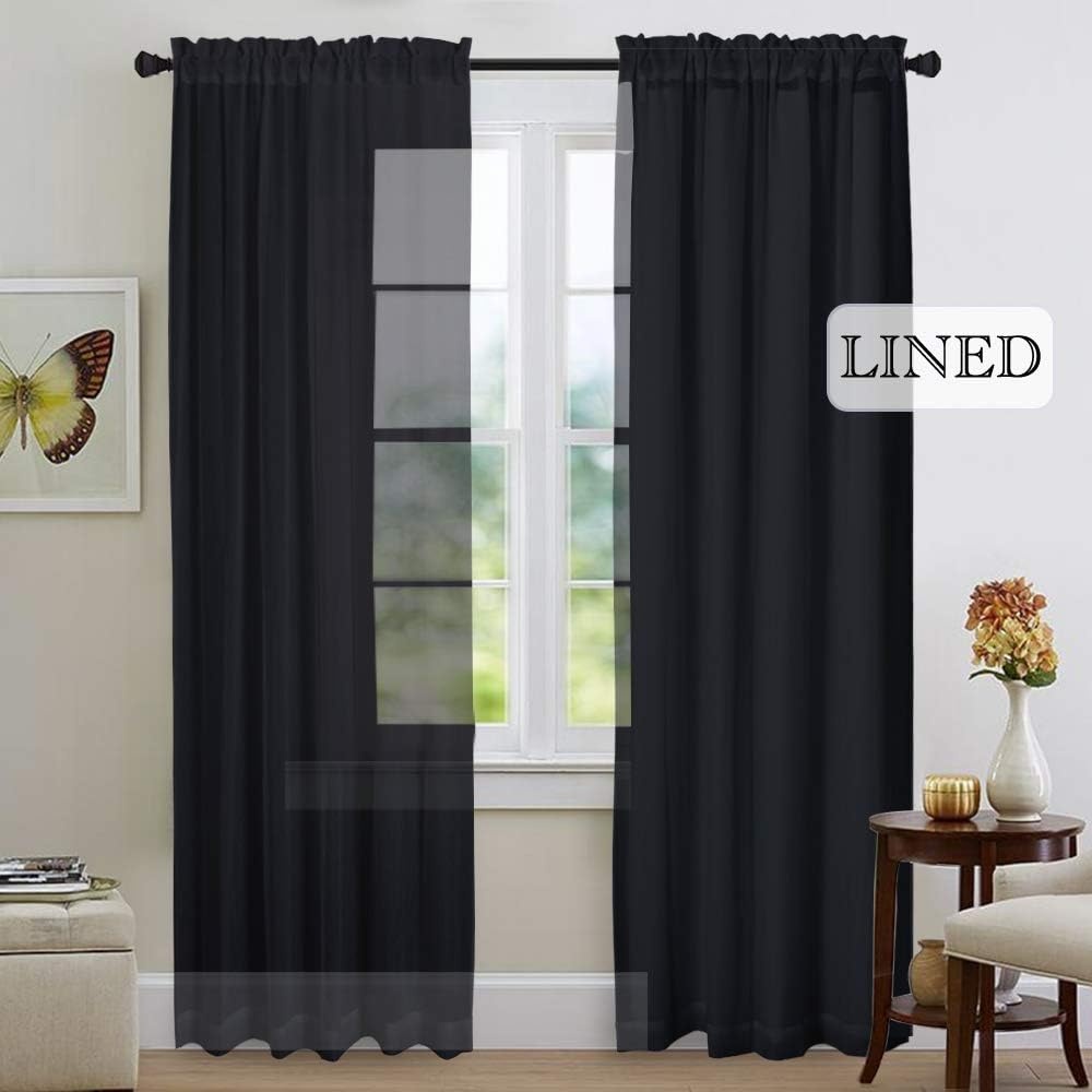 image:imageNICETOWN White Blackout Curtain Liners for Window Noise Reducing Light Blocking Liner for 84 inch Curtains Set of 2 Each is 27 x 80 Hooks Included Greyish WhiteBlack
