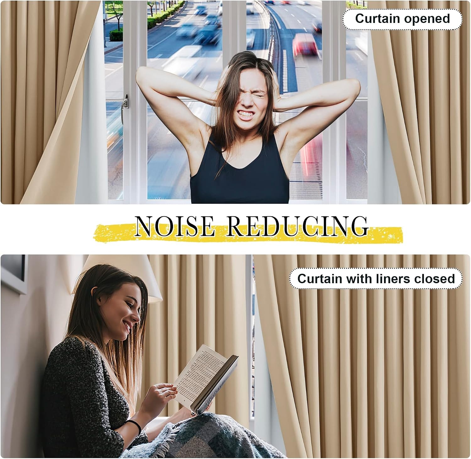 image:imageNICETOWN White Blackout Curtain Liners for Window Noise Reducing Light Blocking Liner for 84 inch Curtains Set of 2 Each is 27 x 80 Hooks Included Greyish WhiteGreyish White