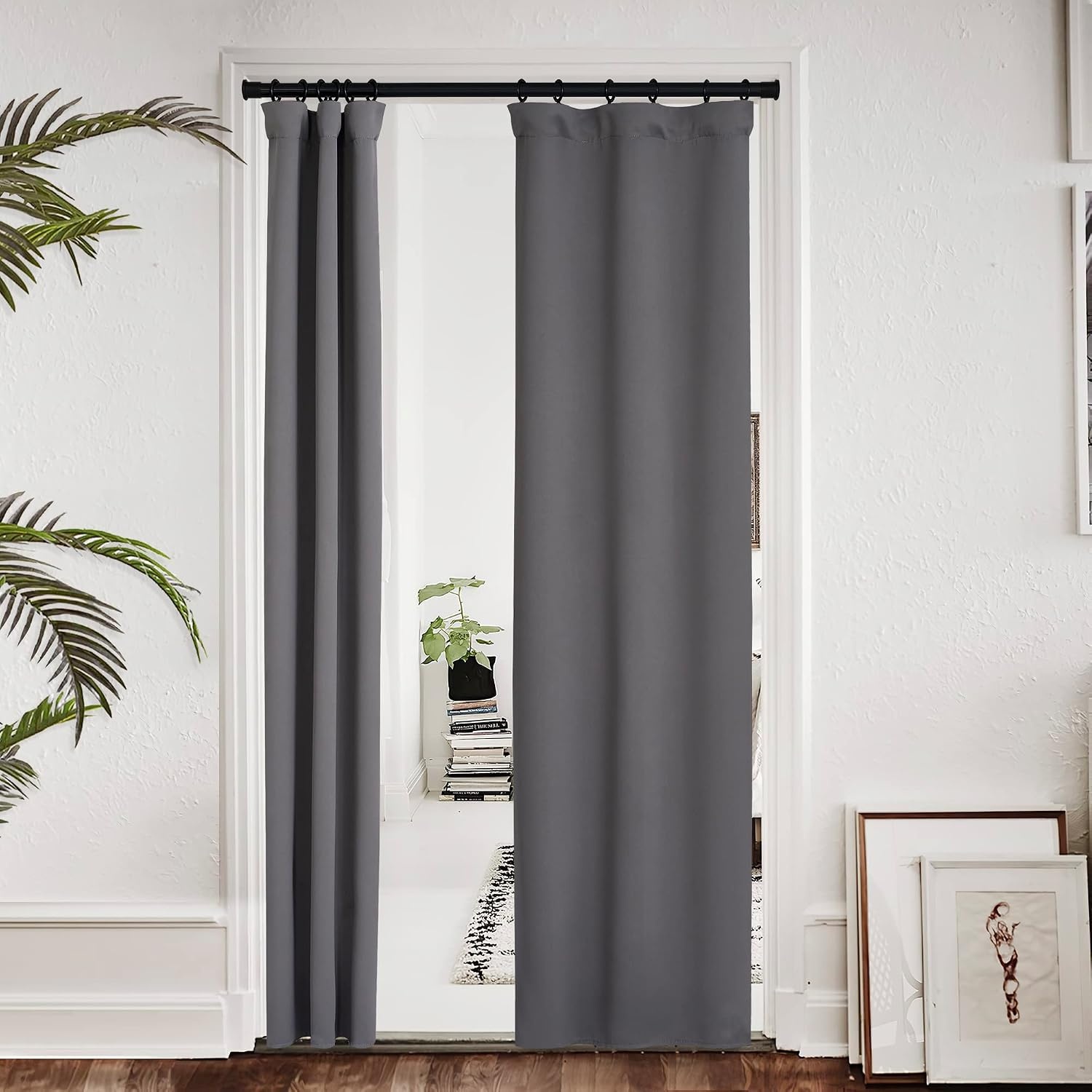 image:imageNICETOWN White Blackout Curtain Liners for Window Noise Reducing Light Blocking Liner for 84 inch Curtains Set of 2 Each is 27 x 80 Hooks Included Greyish WhiteGrey