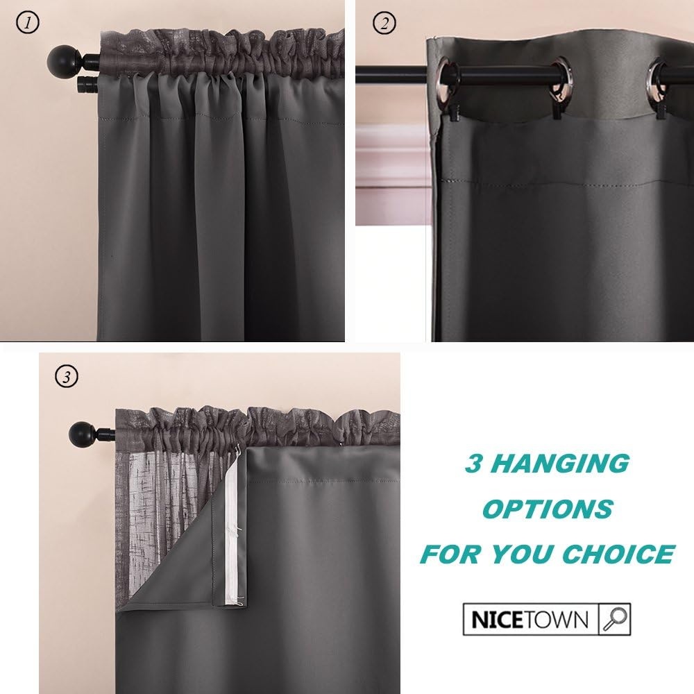 image:imageNICETOWN White Blackout Curtain Liners for Window Noise Reducing Light Blocking Liner for 84 inch Curtains Set of 2 Each is 27 x 80 Hooks Included Greyish WhiteGrey