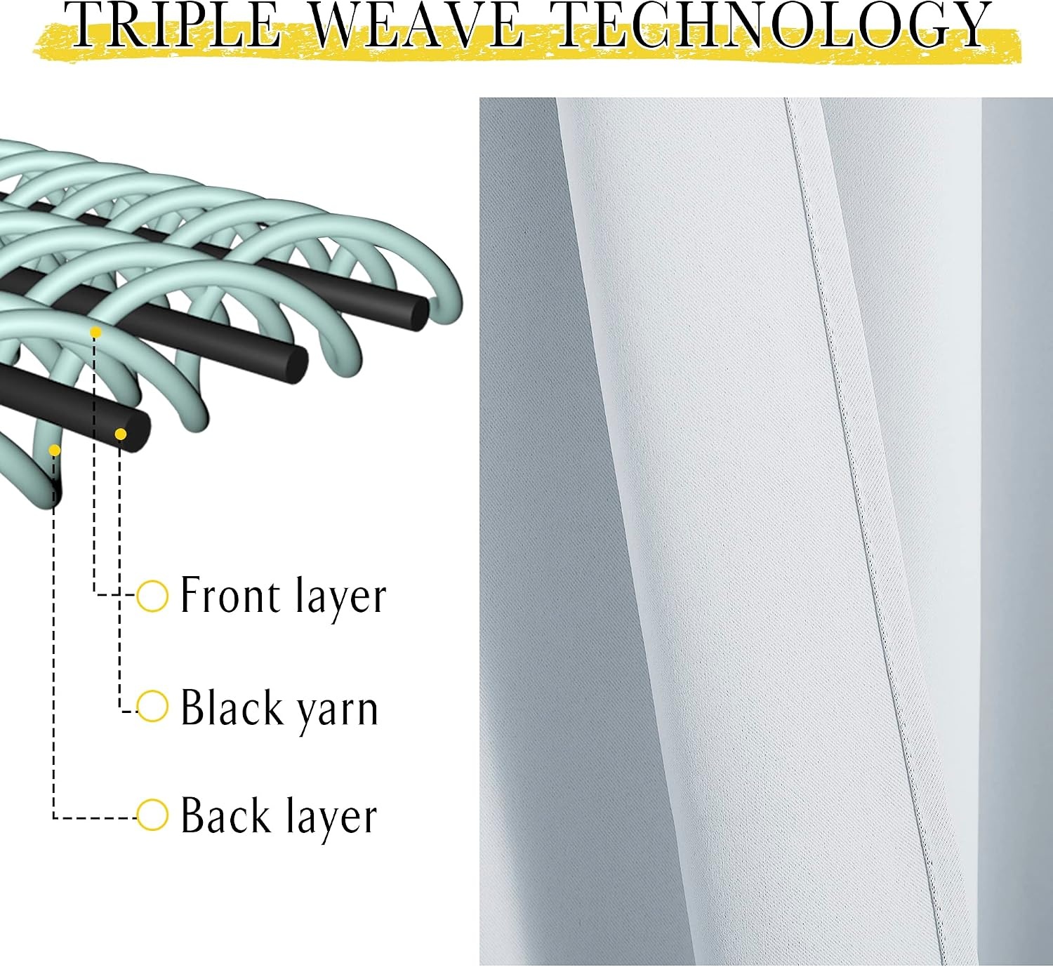 image:imageNICETOWN White Blackout Curtain Liners for Window Noise Reducing Light Blocking Liner for 84 inch Curtains Set of 2 Each is 27 x 80 Hooks Included Greyish WhiteGreyish White