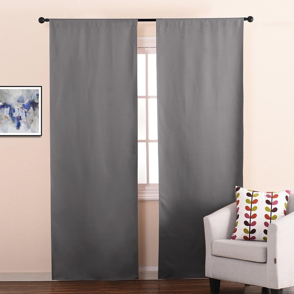 image:imageNICETOWN White Blackout Curtain Liners for Window Noise Reducing Light Blocking Liner for 84 inch Curtains Set of 2 Each is 27 x 80 Hooks Included Greyish WhiteGrey