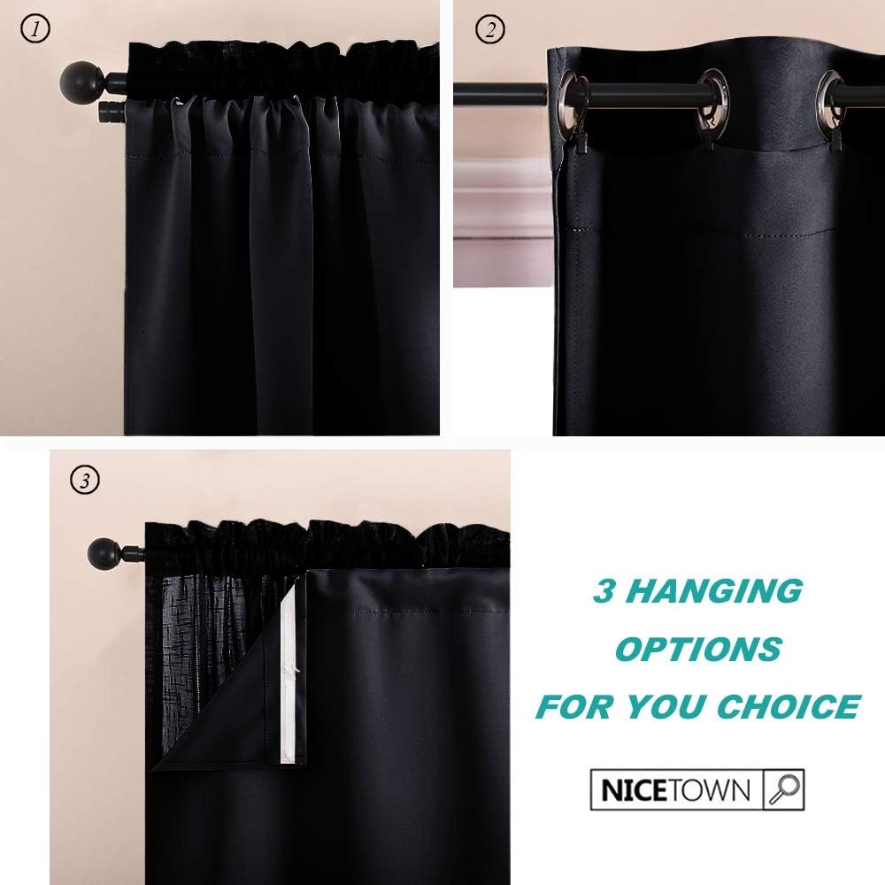 image:imageNICETOWN White Blackout Curtain Liners for Window Noise Reducing Light Blocking Liner for 84 inch Curtains Set of 2 Each is 27 x 80 Hooks Included Greyish WhiteBlack
