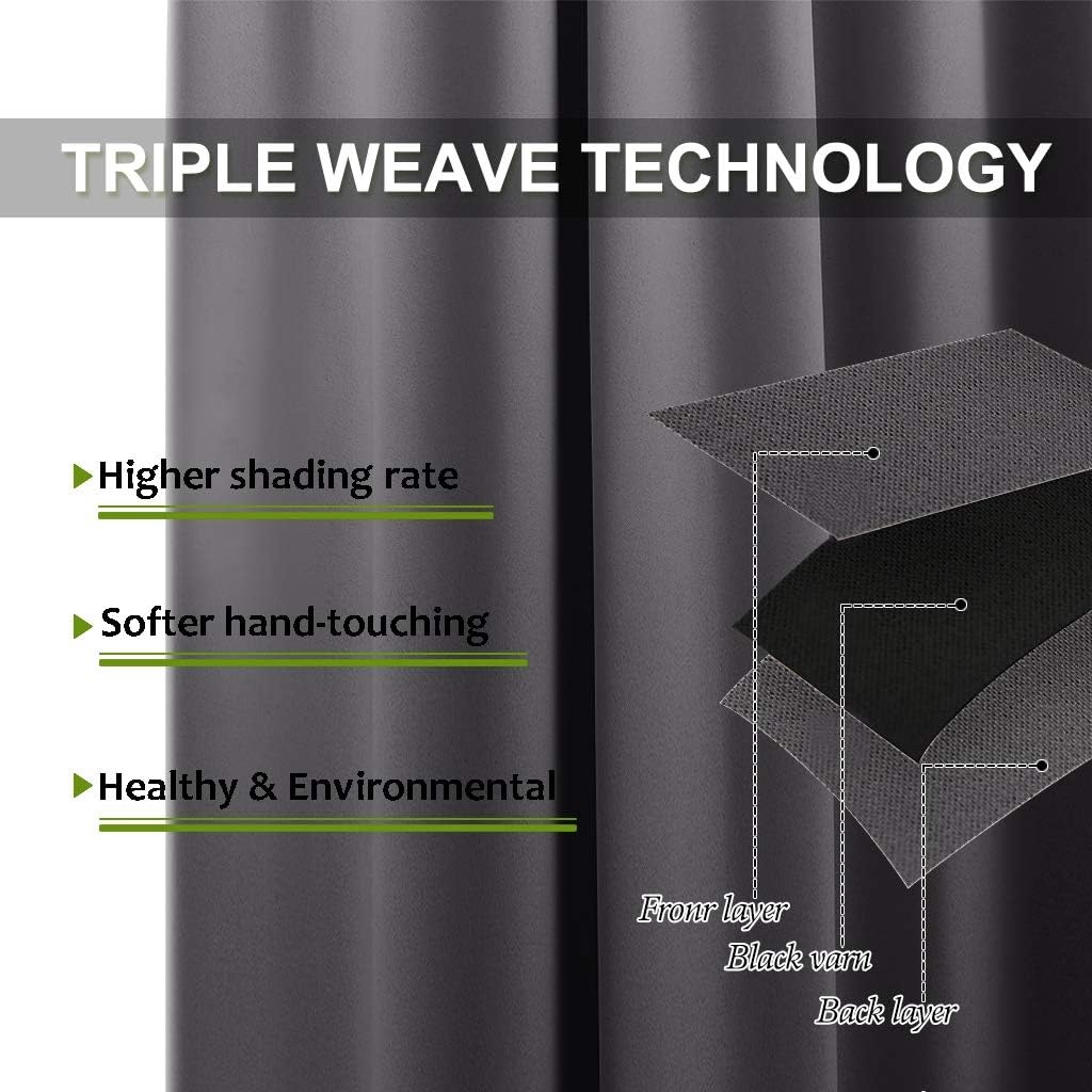 image:imageNICETOWN White Blackout Curtain Liners for Window Noise Reducing Light Blocking Liner for 84 inch Curtains Set of 2 Each is 27 x 80 Hooks Included Greyish WhiteGrey