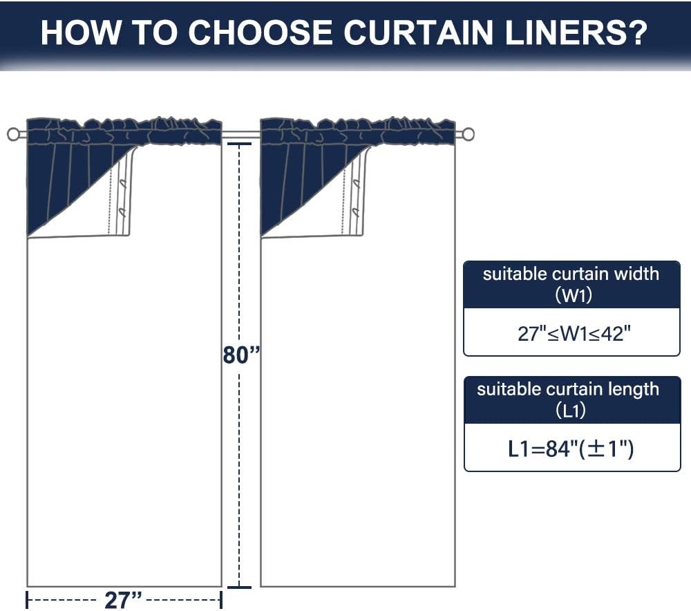 image:imageNICETOWN White Blackout Curtain Liners for Window Noise Reducing Light Blocking Liner for 84 inch Curtains Set of 2 Each is 27 x 80 Hooks Included Greyish WhiteGrey